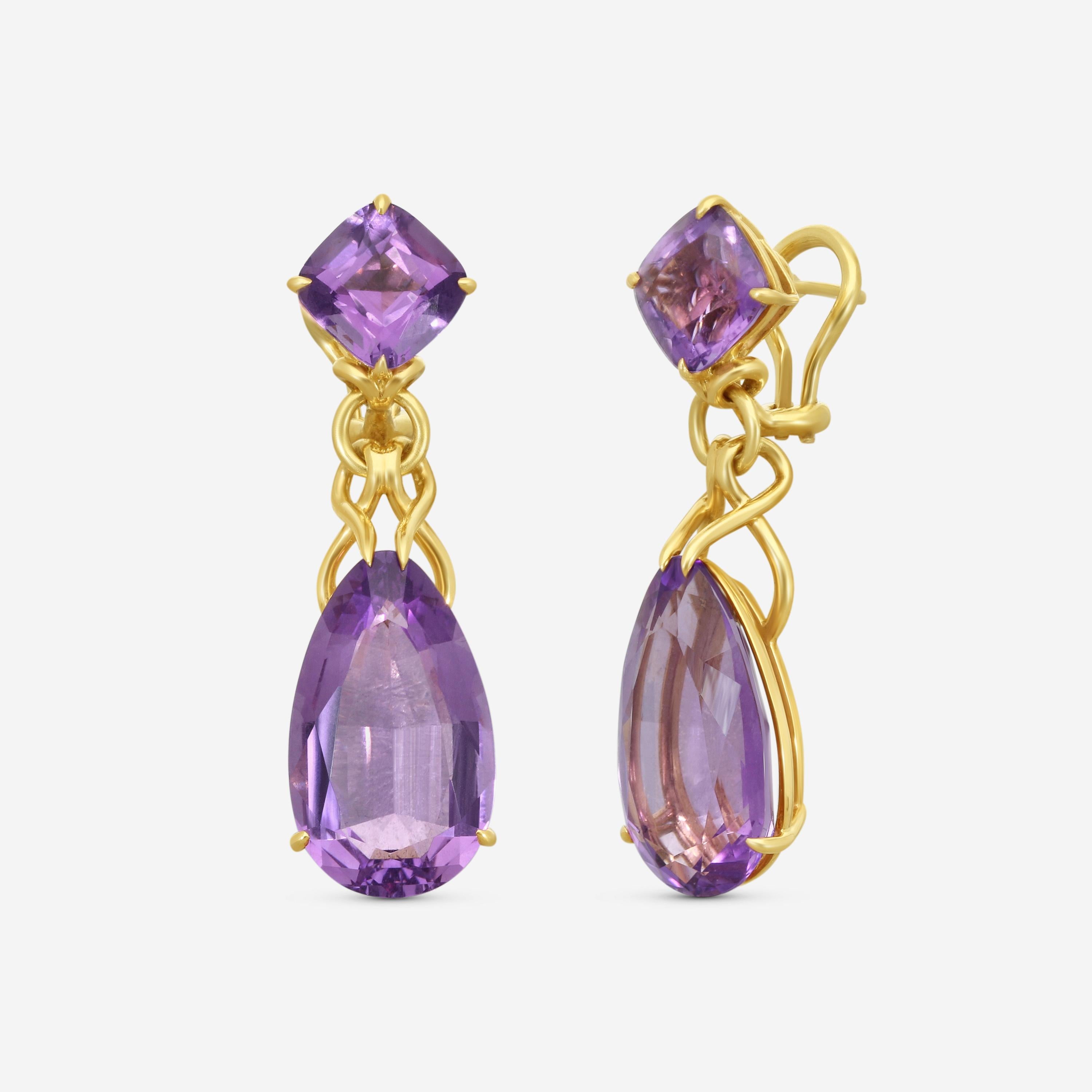 Goshwara G-One 18K Yellow Gold Amethyst Earrings JE0085 — view 2