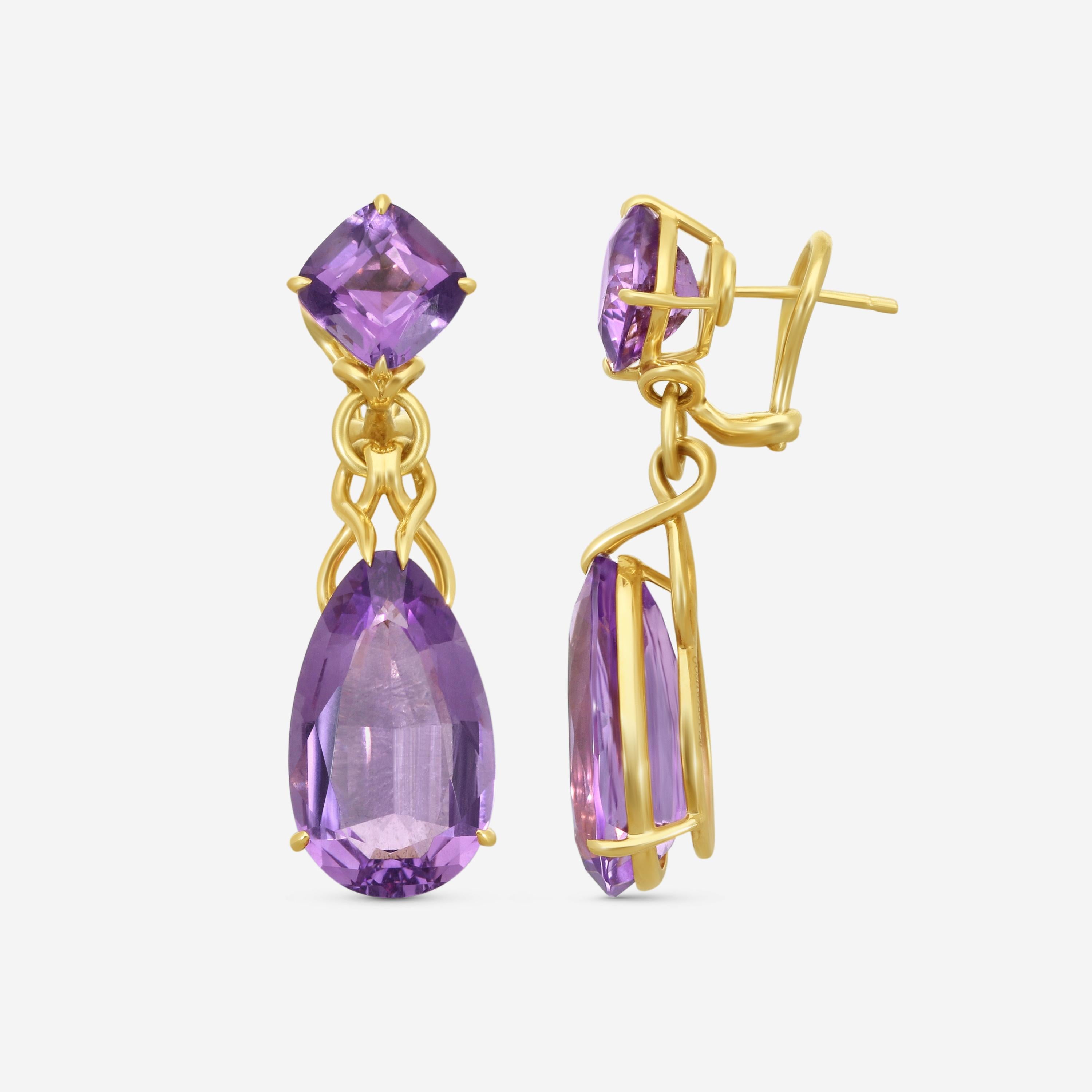 Goshwara G-One 18K Yellow Gold Amethyst Earrings JE0085 — view 3