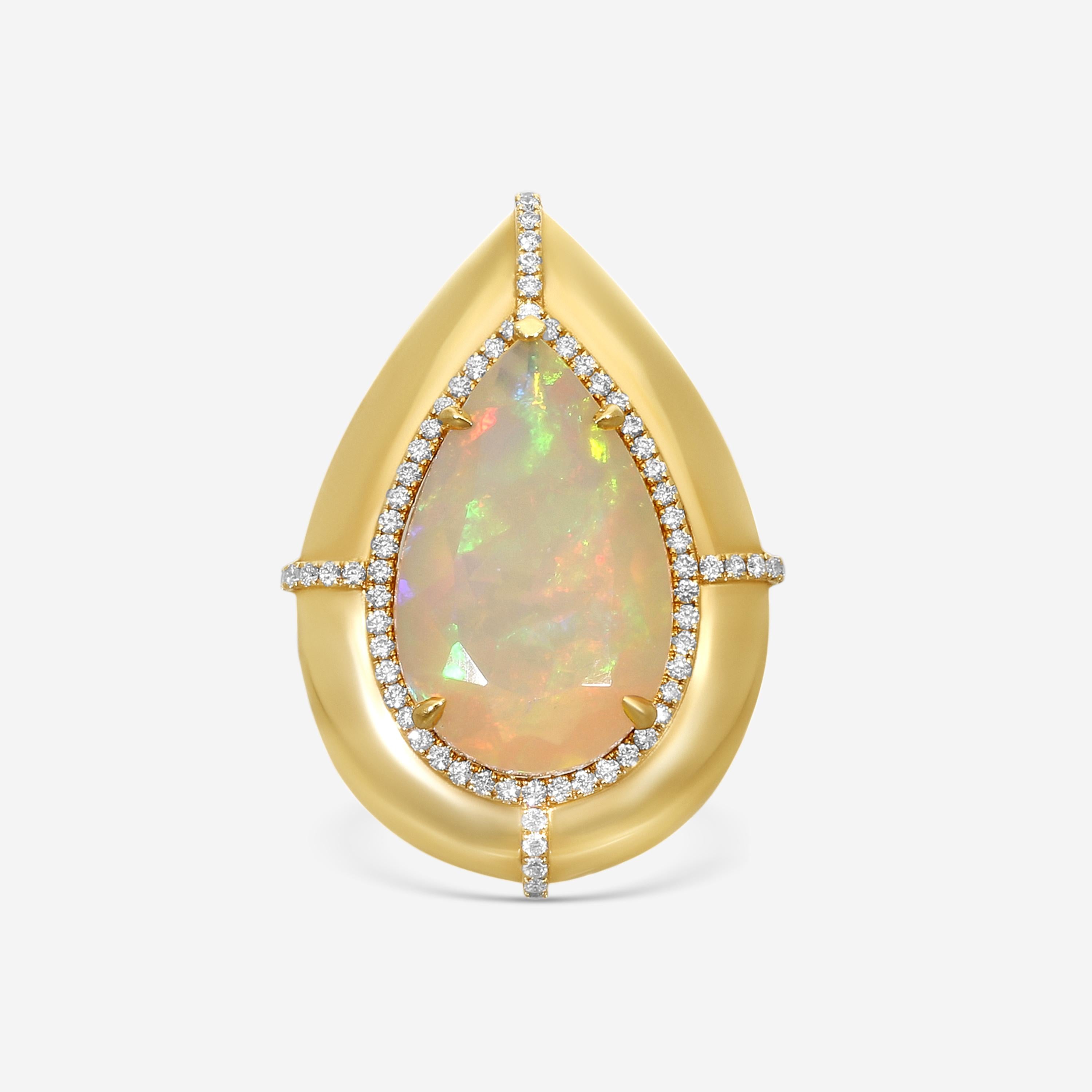 Goshwara G-One 18K Yellow Gold Opal & Diamond Ring Sz. 6.5 JR0422-OPY