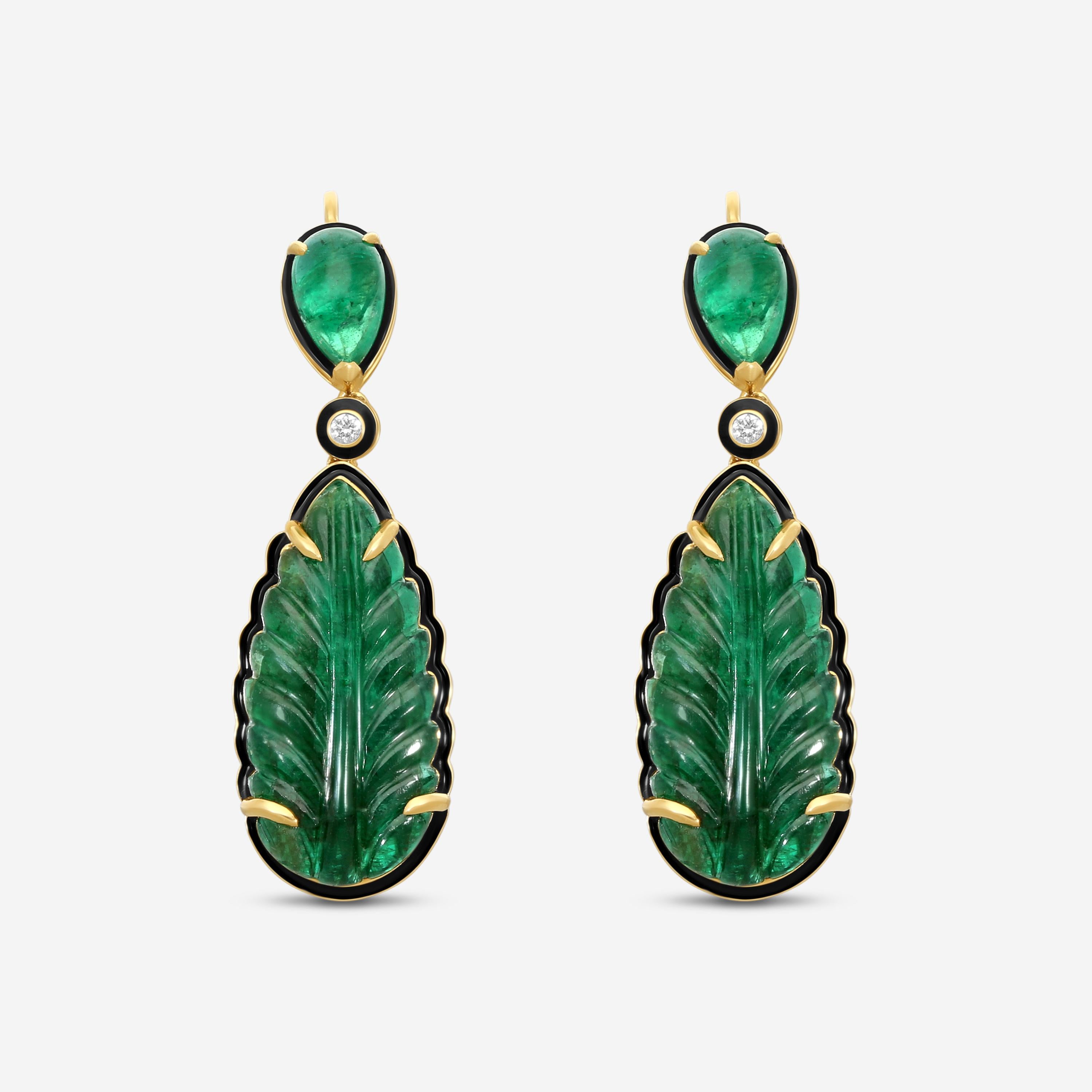 Goshwara G-One 18K Yellow Gold Emerald & Diamond Drop Earrings JE0614-EMENBLKY