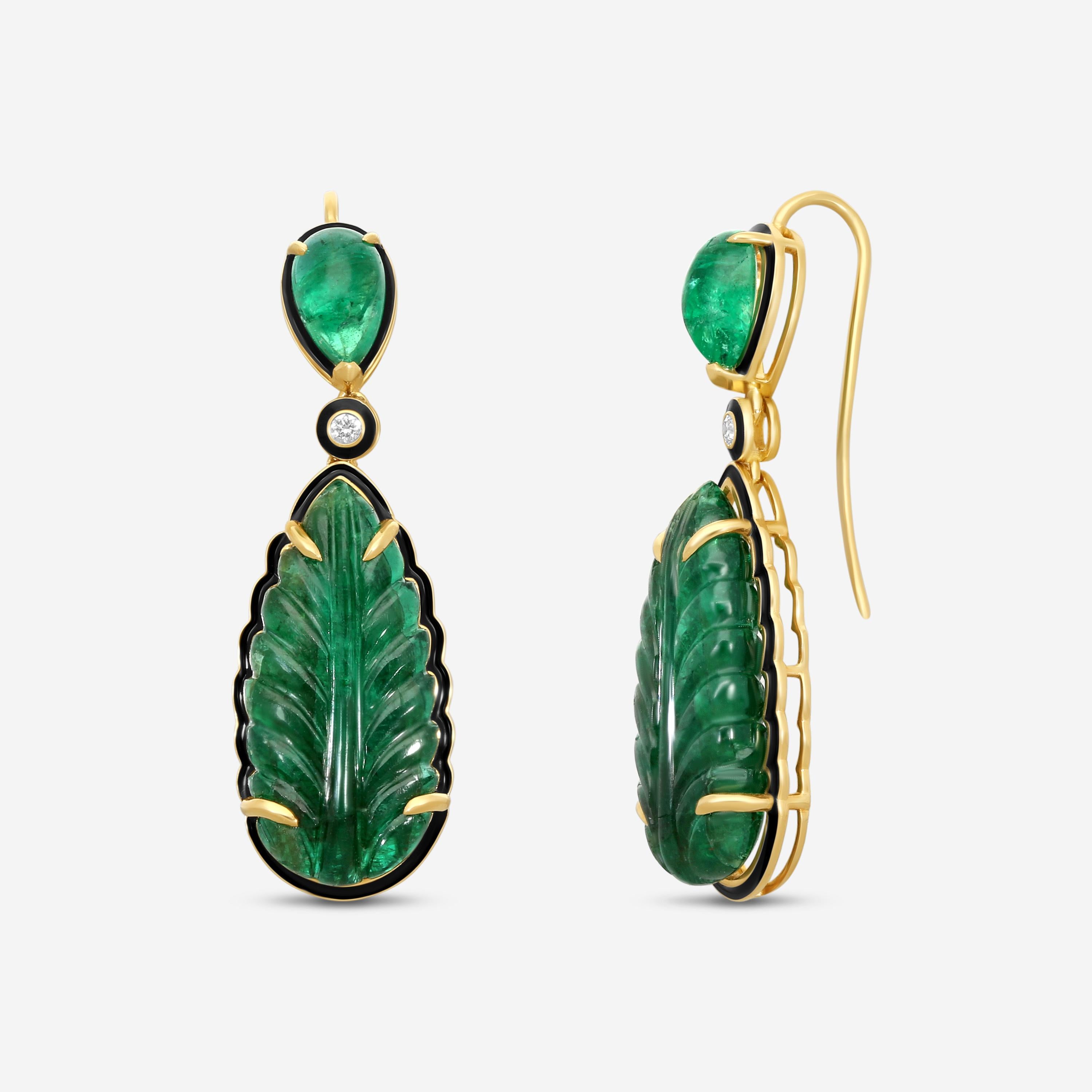 Goshwara G-One 18K Yellow Gold Emerald & Diamond Drop Earrings JE0614-EMENBLKY — view 2