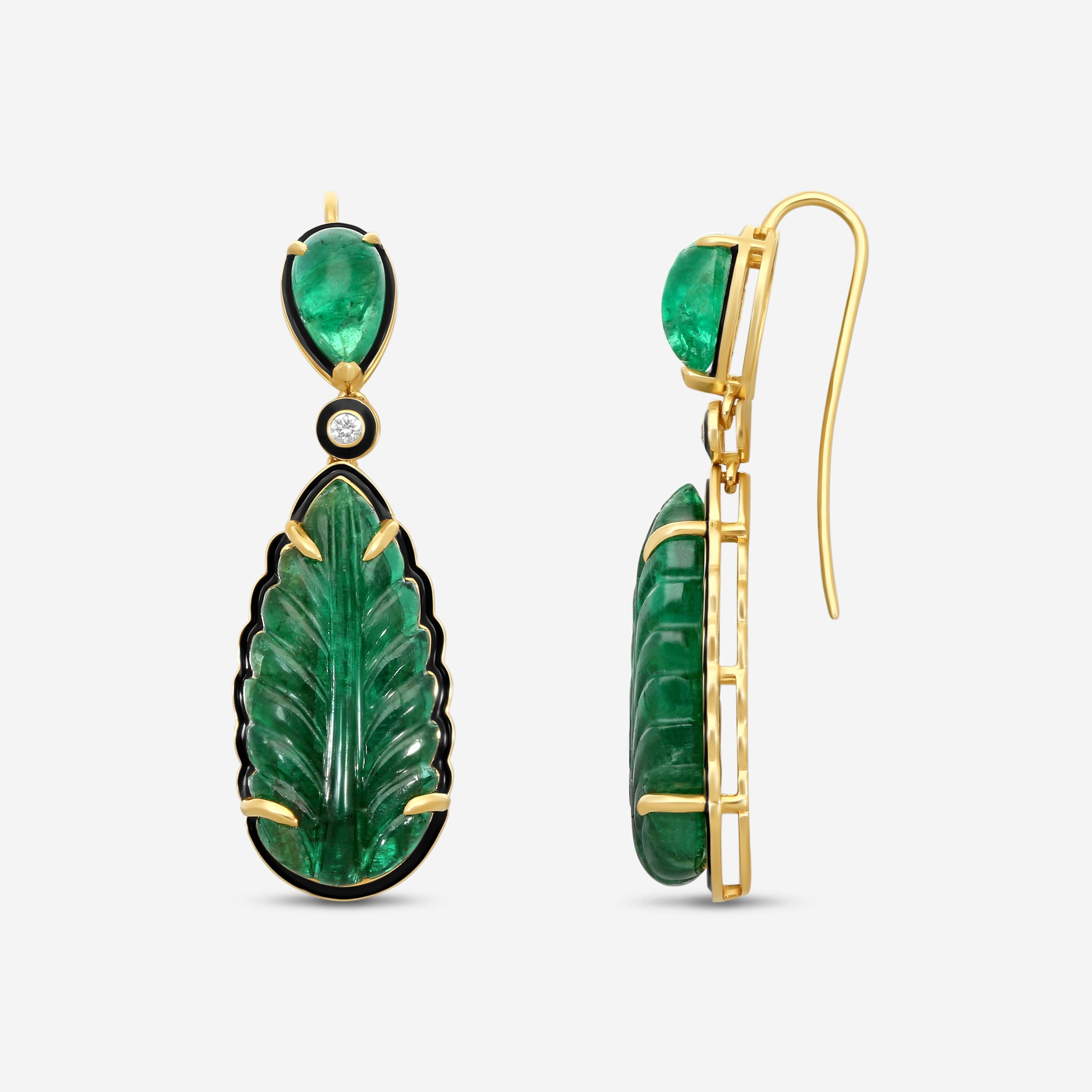 Goshwara G-One 18K Yellow Gold Emerald & Diamond Drop Earrings JE0614-EMENBLKY — view 3