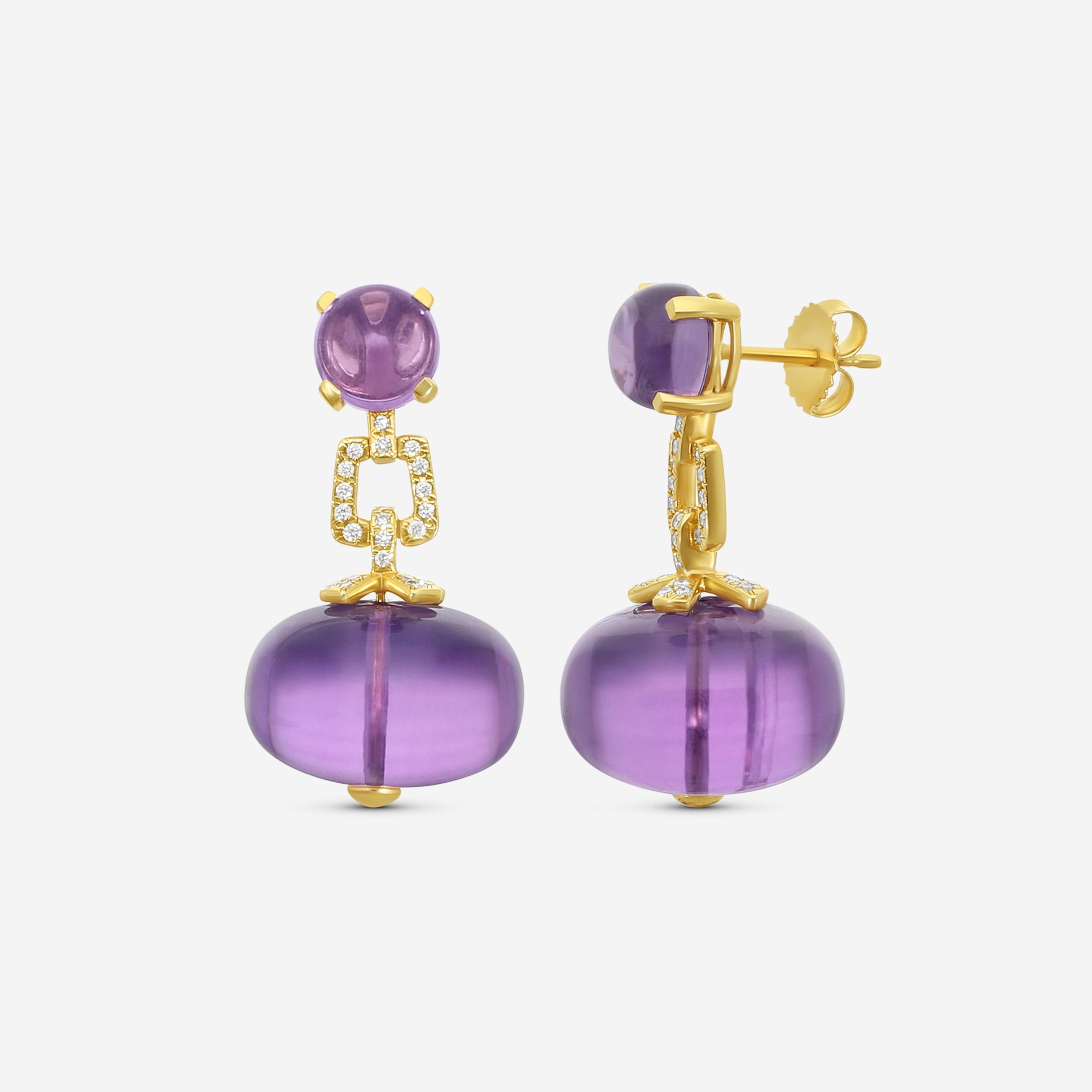 Goshwara Beyond 18K Yellow Gold Amethyst & Diamond Drop Earrings JE0119-AM — view 2