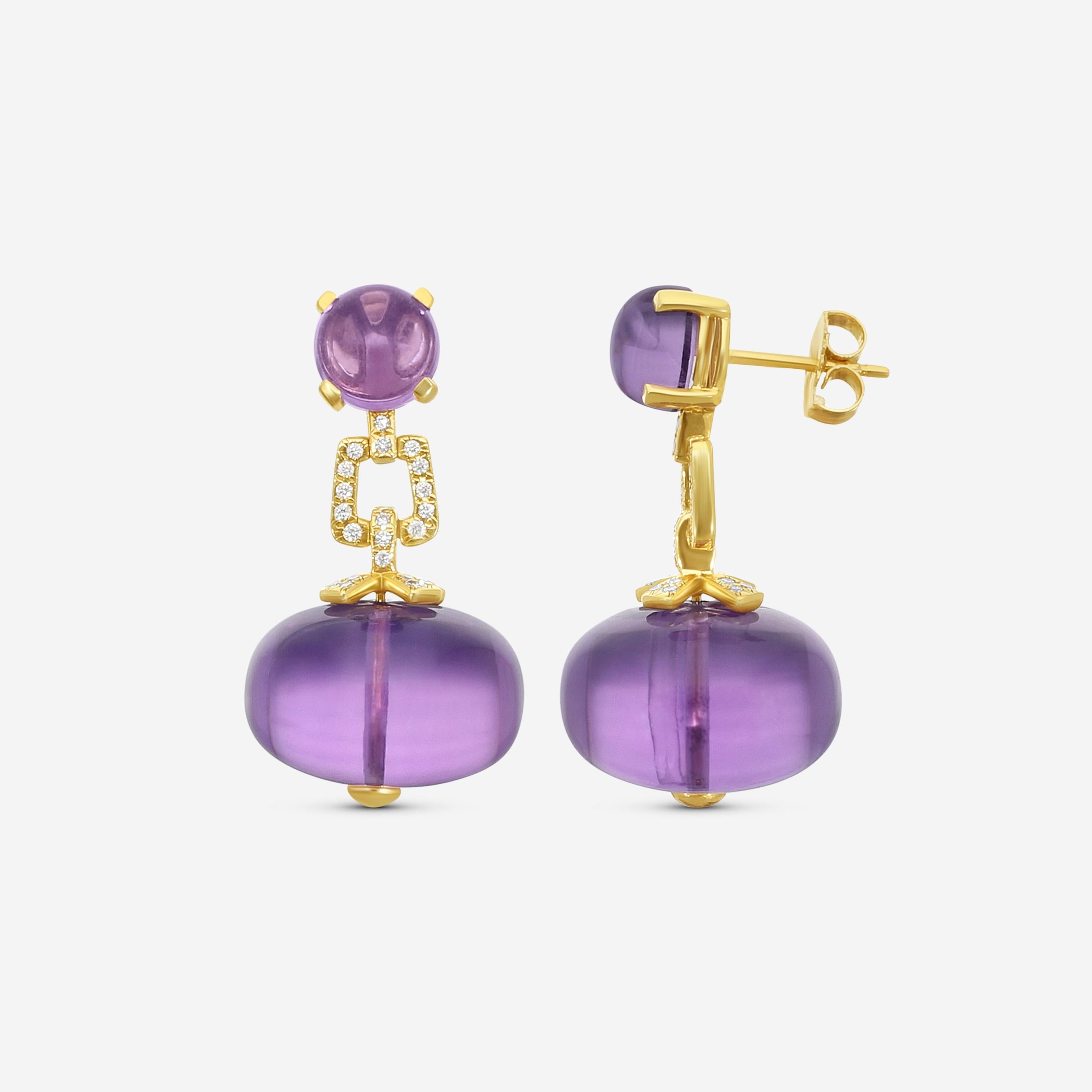 Goshwara Beyond 18K Yellow Gold Amethyst & Diamond Drop Earrings JE0119-AM — view 3