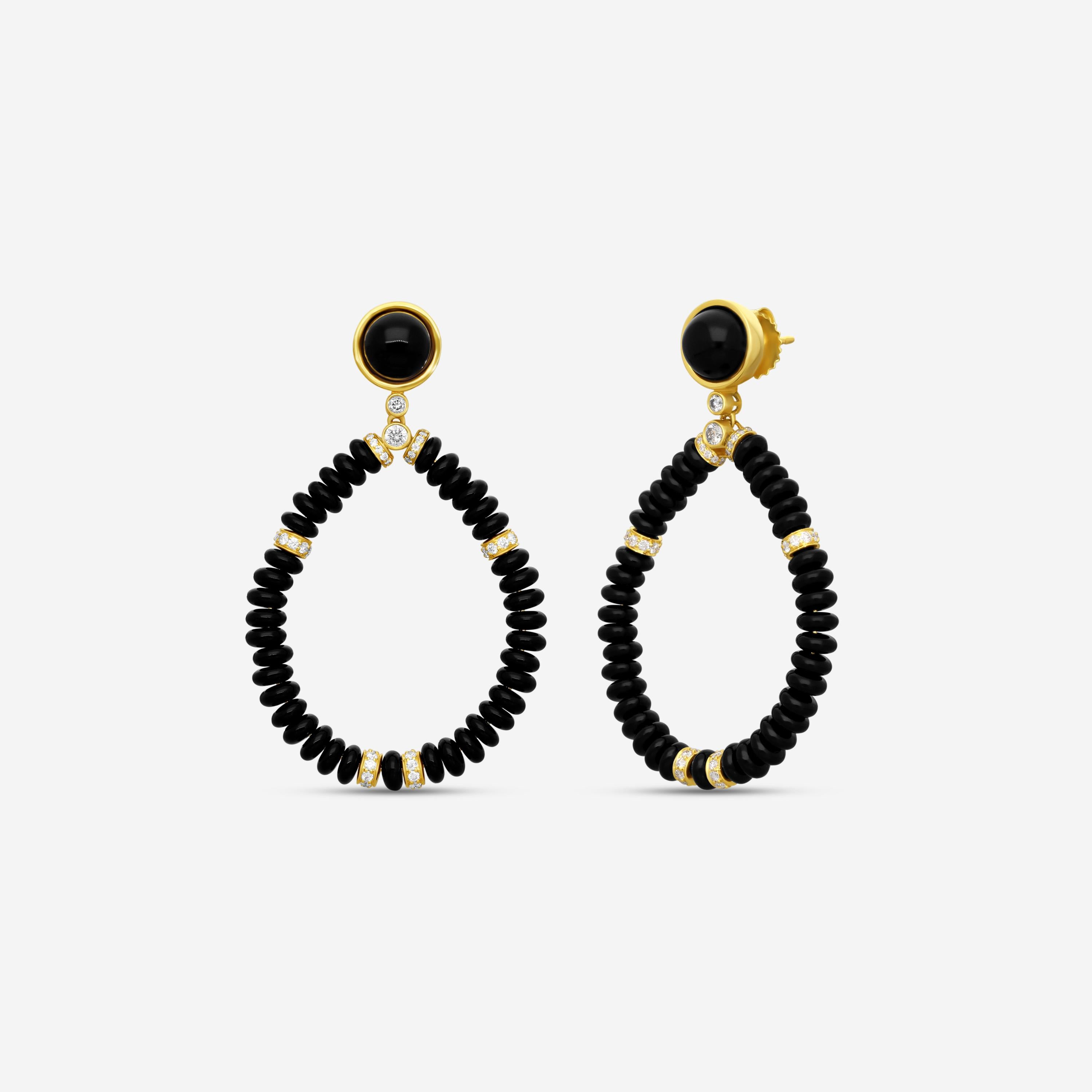 Goshwara G-One 18K Yellow Gold Black Onyx & Diamond Drop Earrings JE0411-OX-Y — view 3
