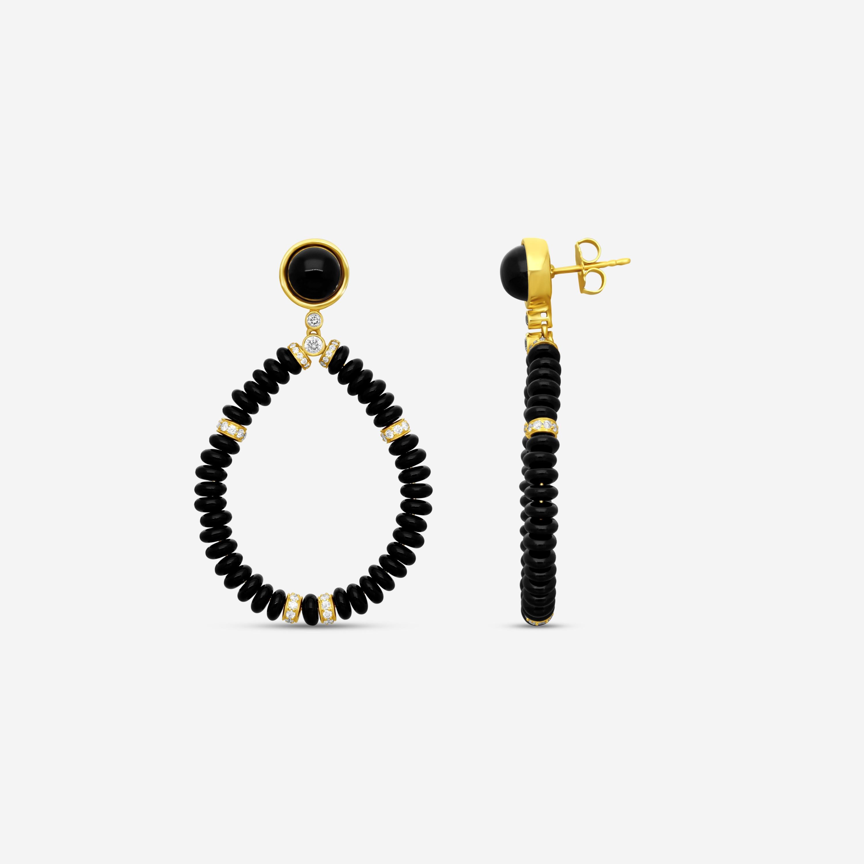 Goshwara G-One 18K Yellow Gold Black Onyx & Diamond Drop Earrings JE0411-OX-Y — view 4