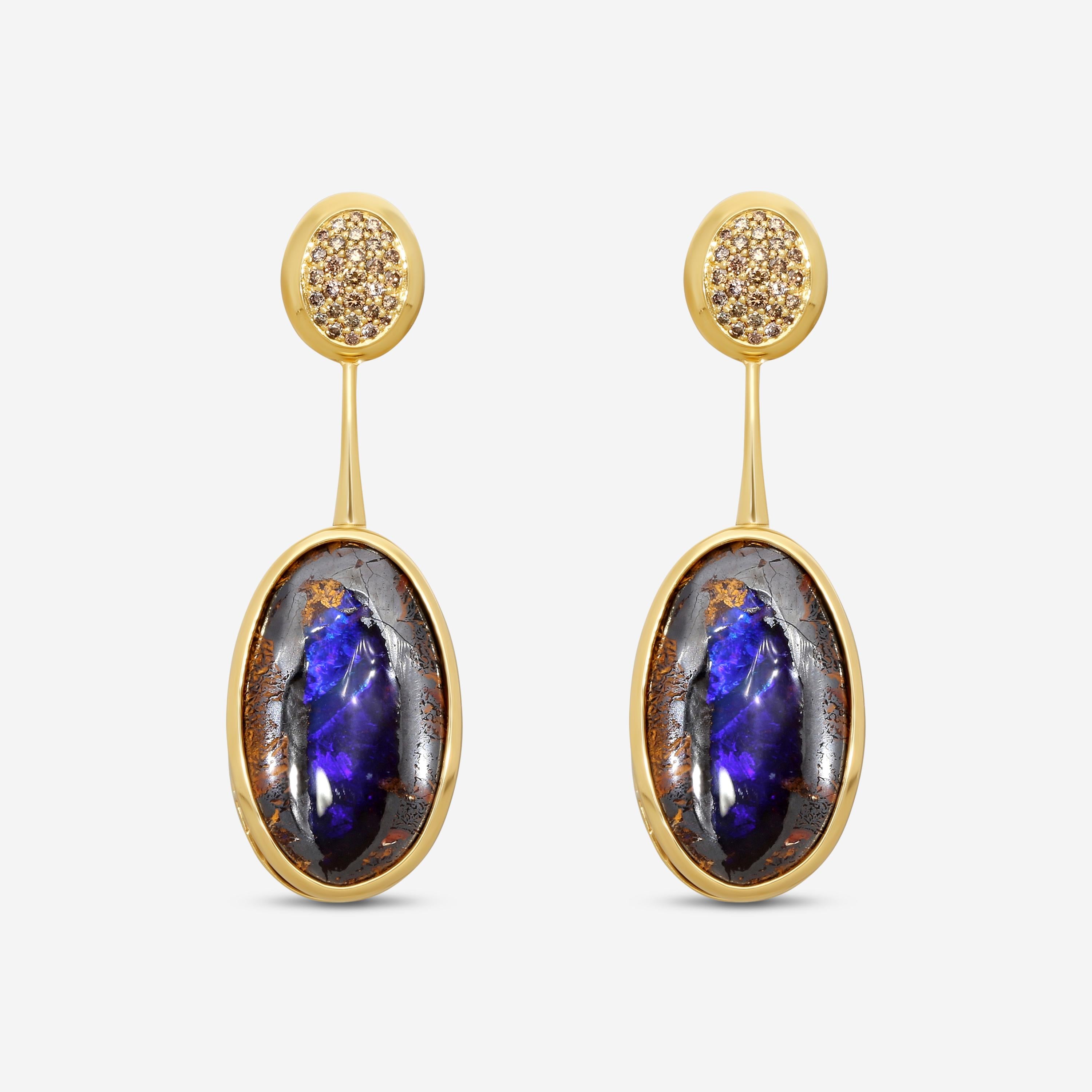 Goshwara G-One 18K Yellow Gold Opal & Brown Diamond Drop Earrings JE0825-BROPY