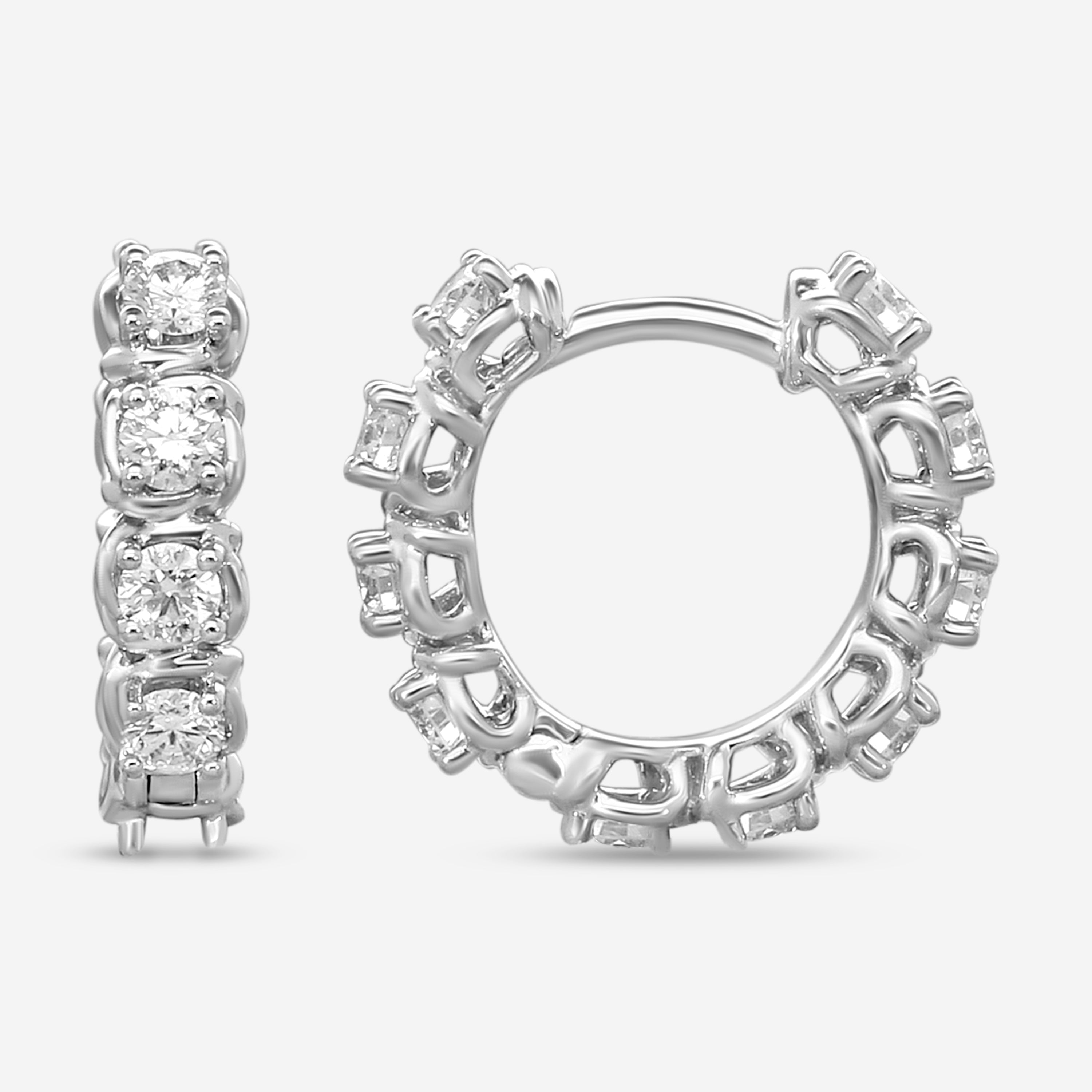 Ina Mar 18K White Gold 1.10 ctw. Round Diamond Huggie Earrings AEP31062BI-WQJ00 — view 3