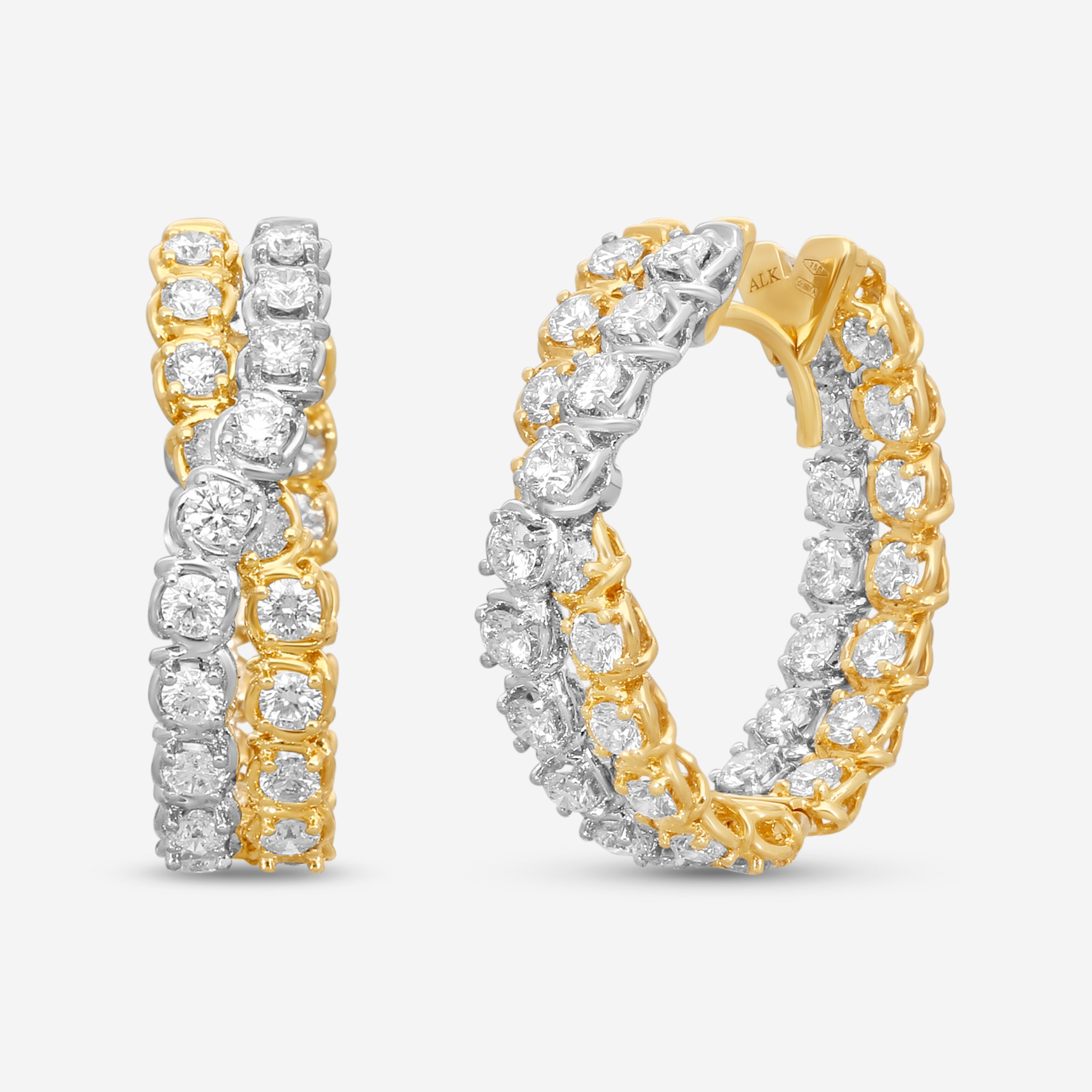 Ina Mar 18K Yellow & White Gold 3.74 ctw. Round Diamond Oval Hoop Earrings AEP31060DT-UQJ00