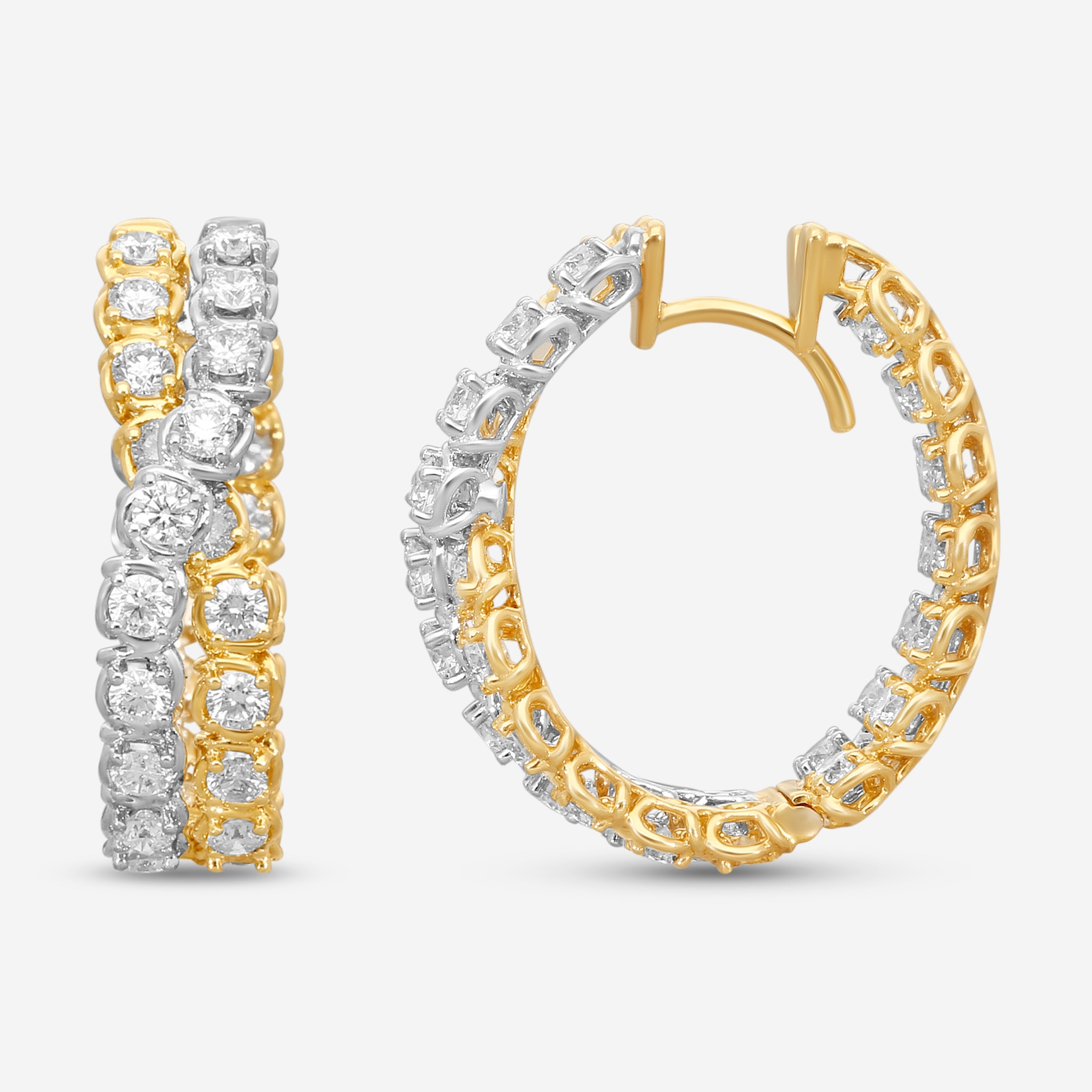 Ina Mar 18K Yellow & White Gold 3.74 ctw. Round Diamond Oval Hoop Earrings AEP31060DT-UQJ00 — view 3