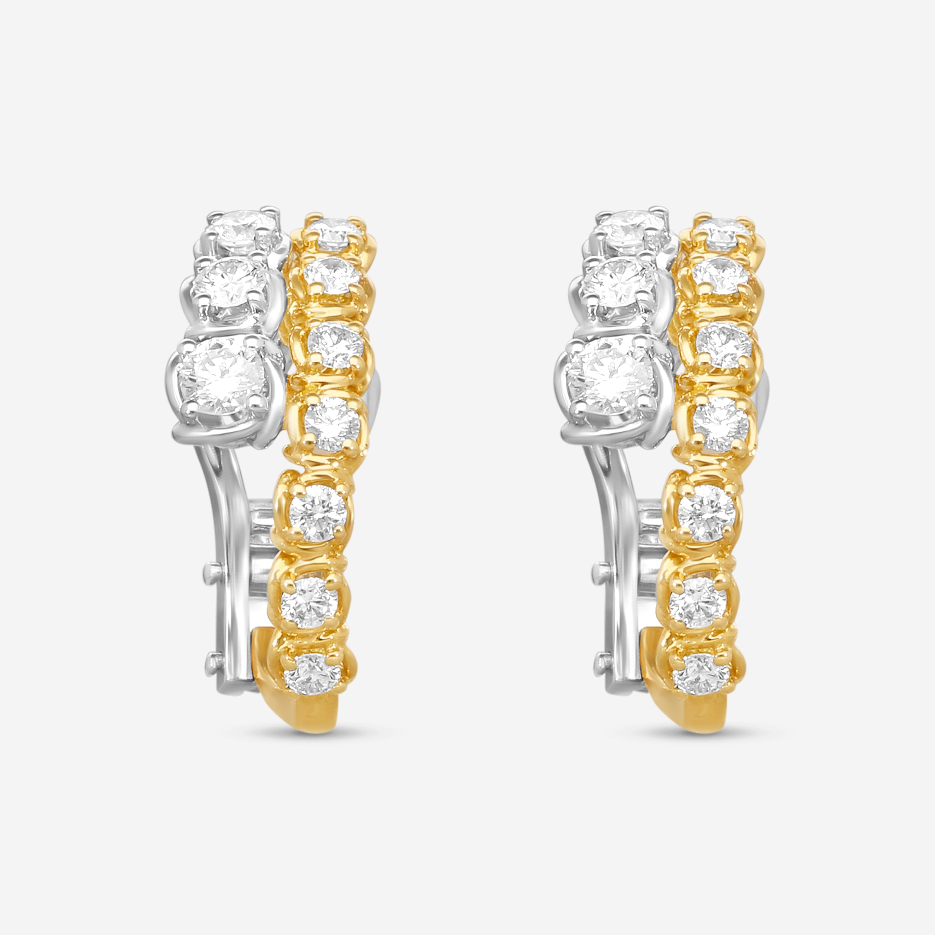 Ina Mar 18K Yellow Gold and White Gold 1.13 ctw. Round Diamond Hoop Earrings AER40188AT-UQJ00 — view 2