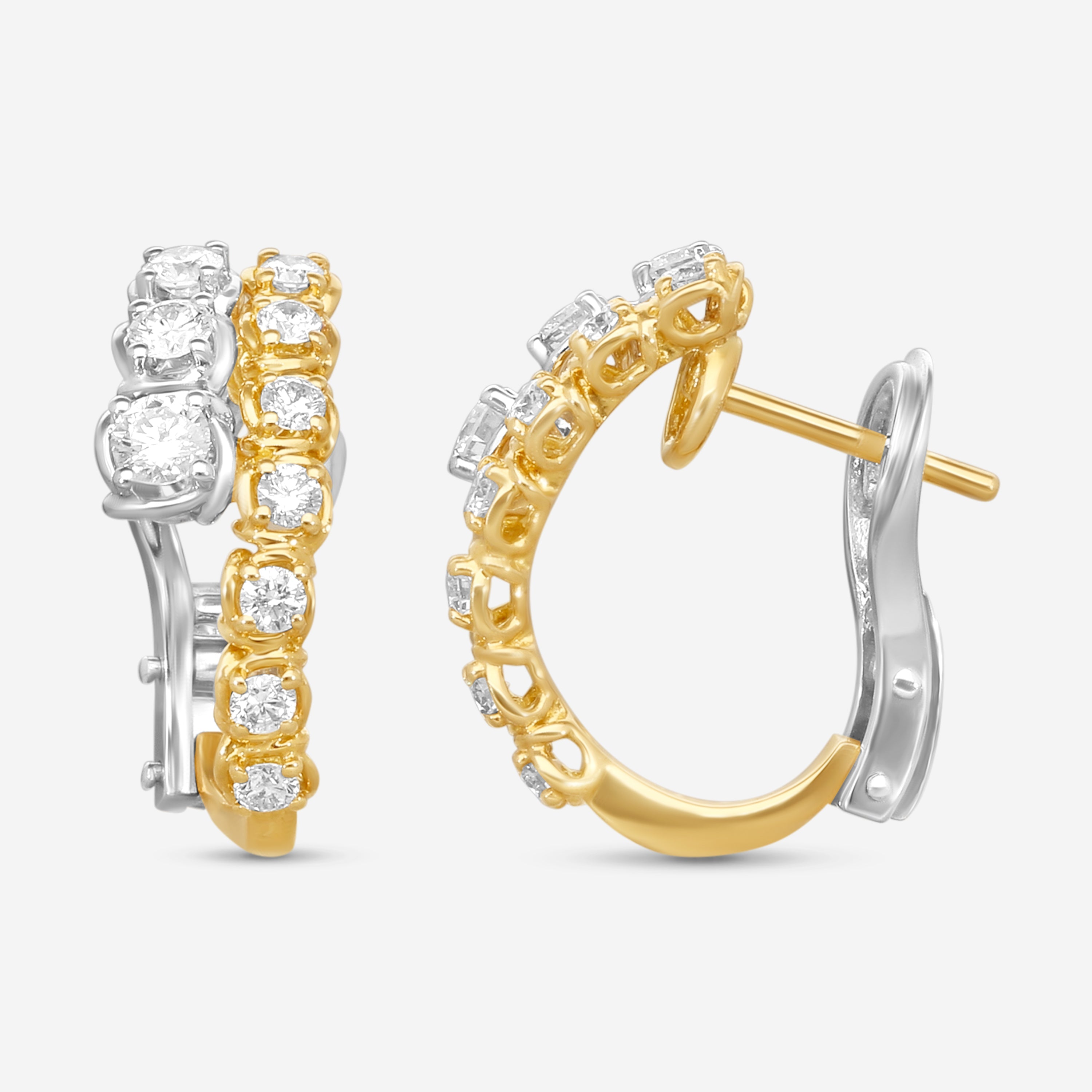 Ina Mar 18K Yellow Gold and White Gold 1.13 ctw. Round Diamond Hoop Earrings AER40188AT-UQJ00 — view 3