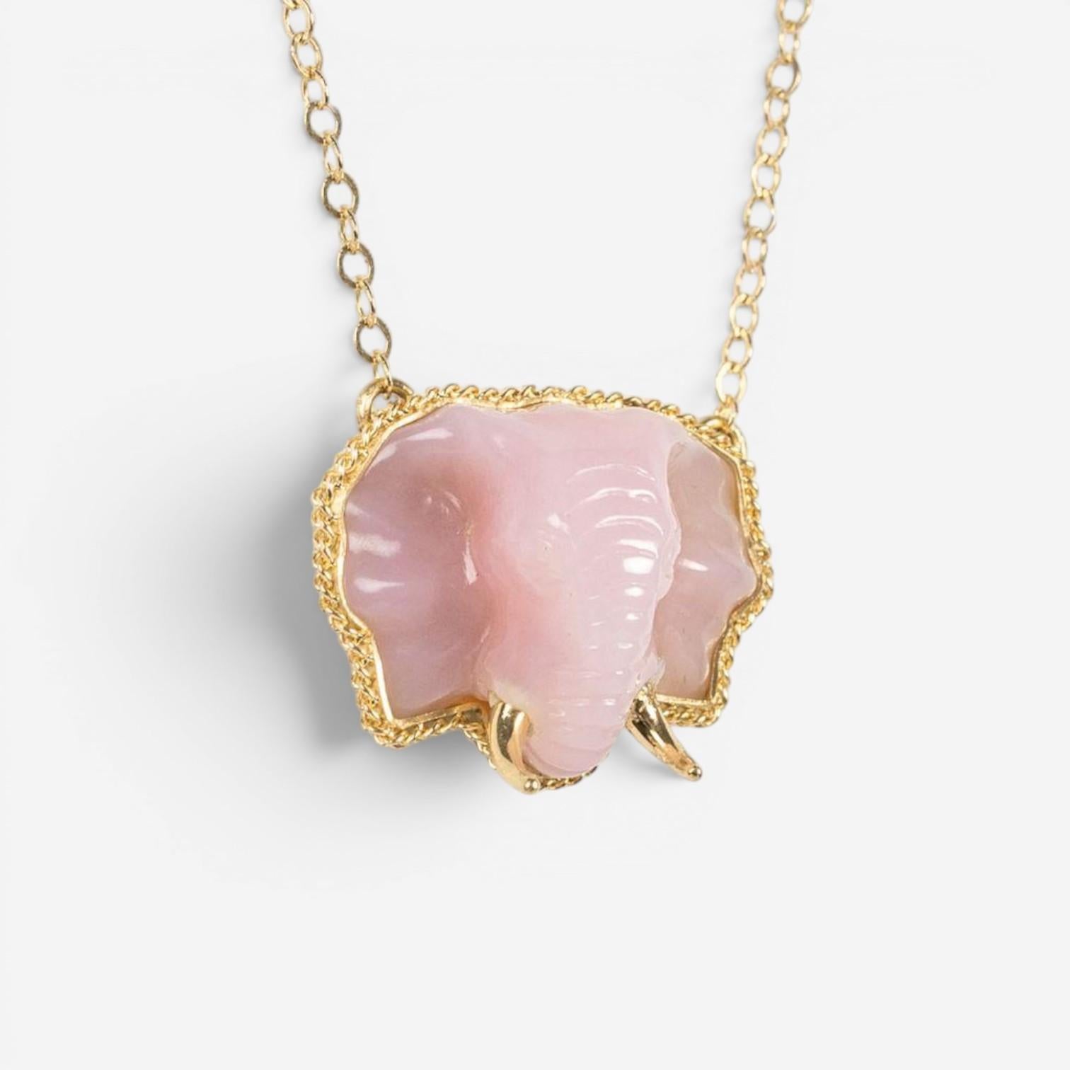 Amáli One of a Kind 18K Yellow Gold Pink Opal Elephant Pendant Necklace N-3437 — view 2