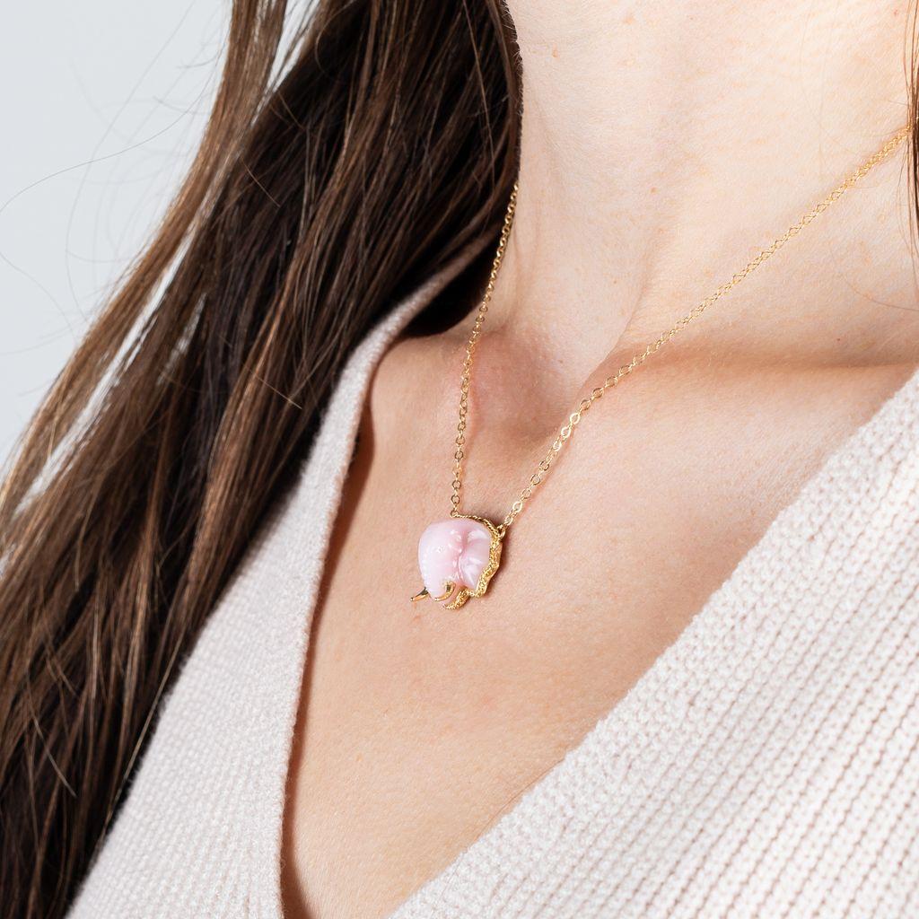 Amáli One of a Kind 18K Yellow Gold Pink Opal Elephant Pendant Necklace N-3437 — view 3