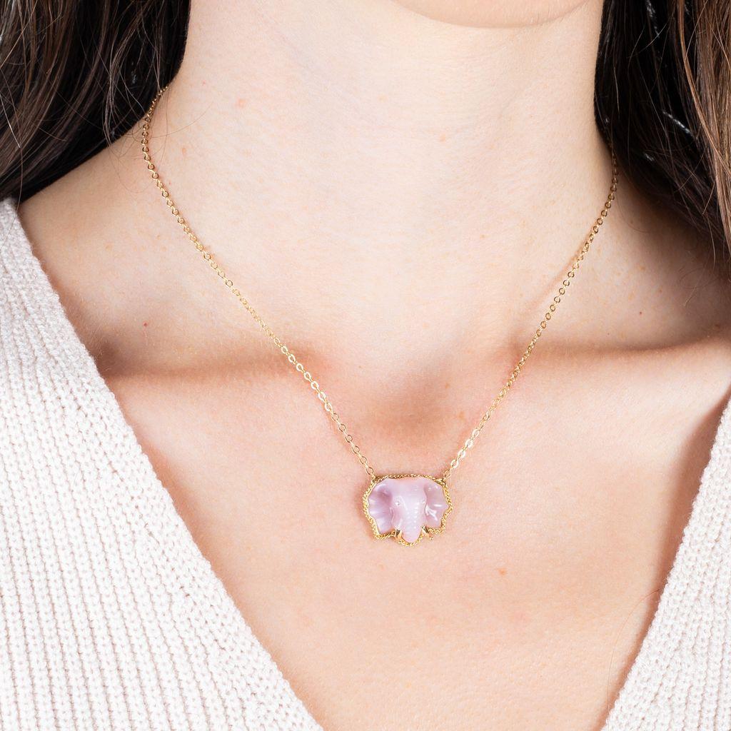 Amáli One of a Kind 18K Yellow Gold Pink Opal Elephant Pendant Necklace N-3437 — view 4
