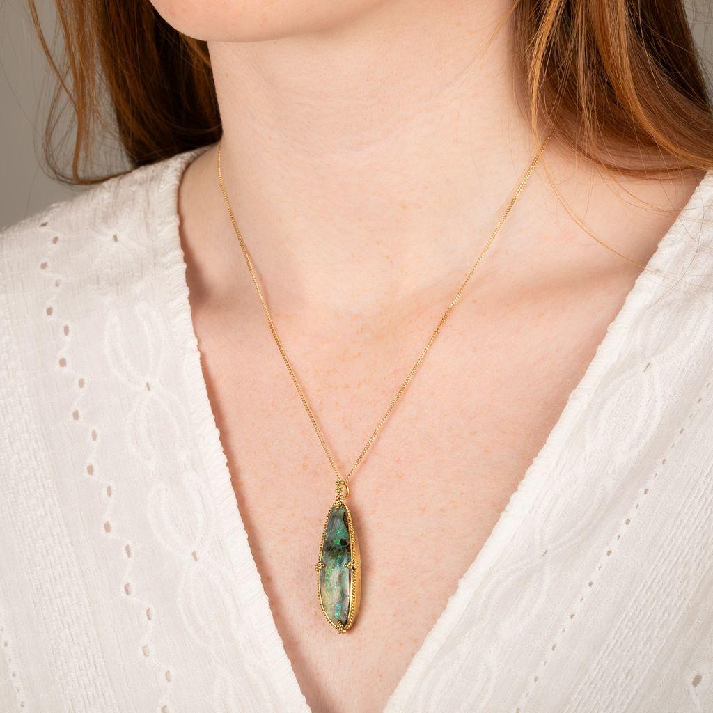 Amáli One of a Kind 18K Yellow Gold Boulder Opal Pendant Necklace N-2409-BOP — view 3