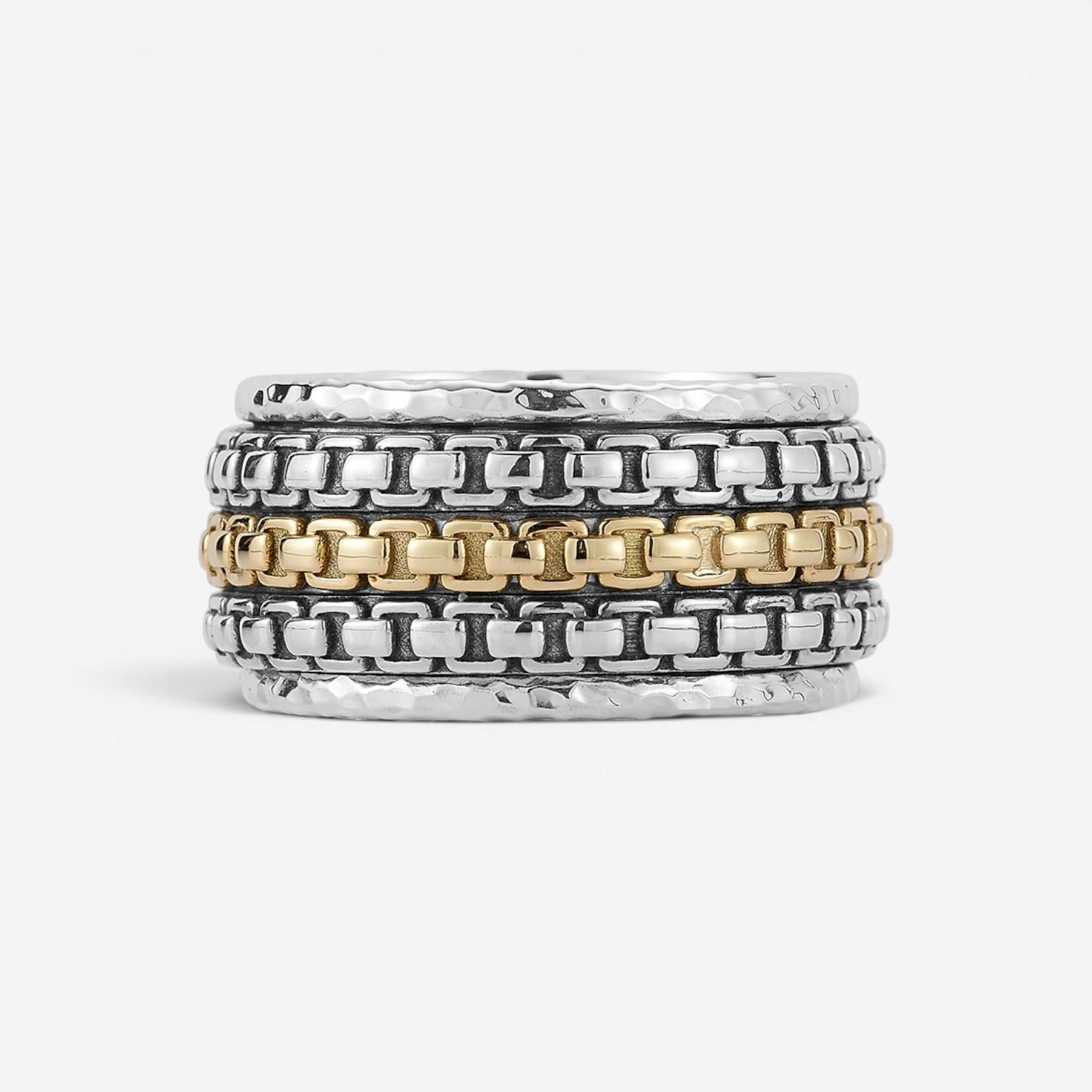 JAI Sterling Silver & 14K Yellow Gold Artisan Textured Men's Ring JJH3056MRG