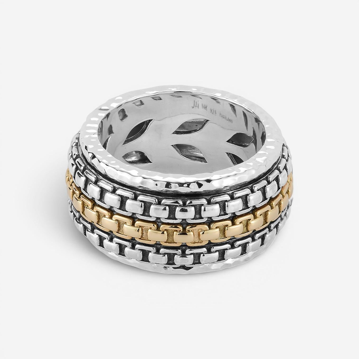 JAI Sterling Silver & 14K Yellow Gold Artisan Textured Men's Ring JJH3056MRG — view 2