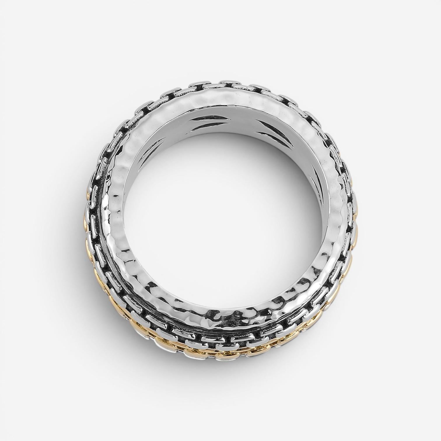 JAI Sterling Silver & 14K Yellow Gold Artisan Textured Men's Ring JJH3056MRG — view 3