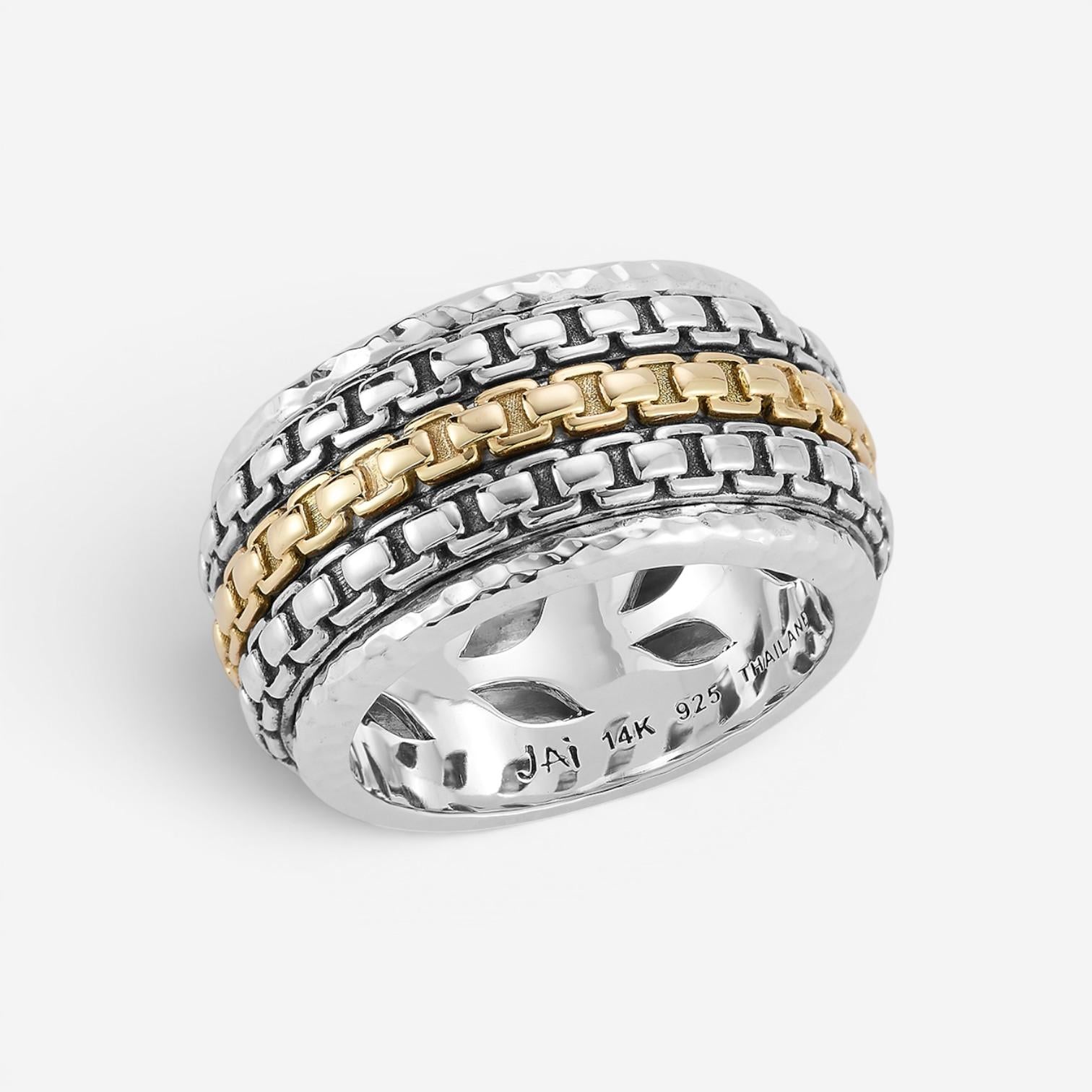 JAI Sterling Silver & 14K Yellow Gold Artisan Textured Men's Ring JJH3056MRG — view 4