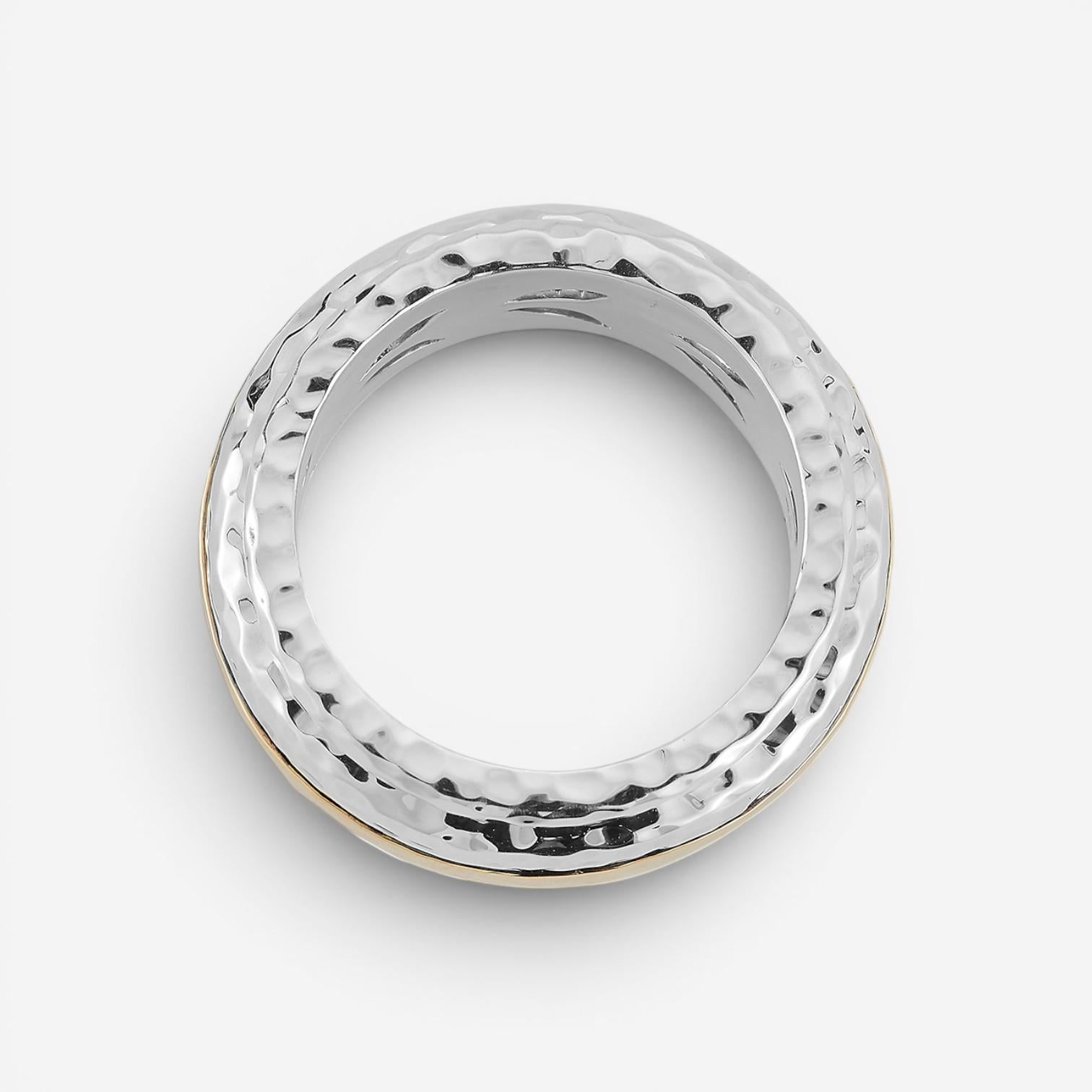 JAI Sterling Silver & 14K Yellow Gold Artisan Hammered Spinner Men's Ring JJH3057MRG — view 4