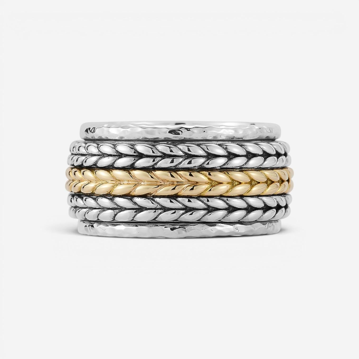 JAI Sterling Silver & 14K Yellow Gold Artisan Textured Spinner Men's Ring JJH5026MRG