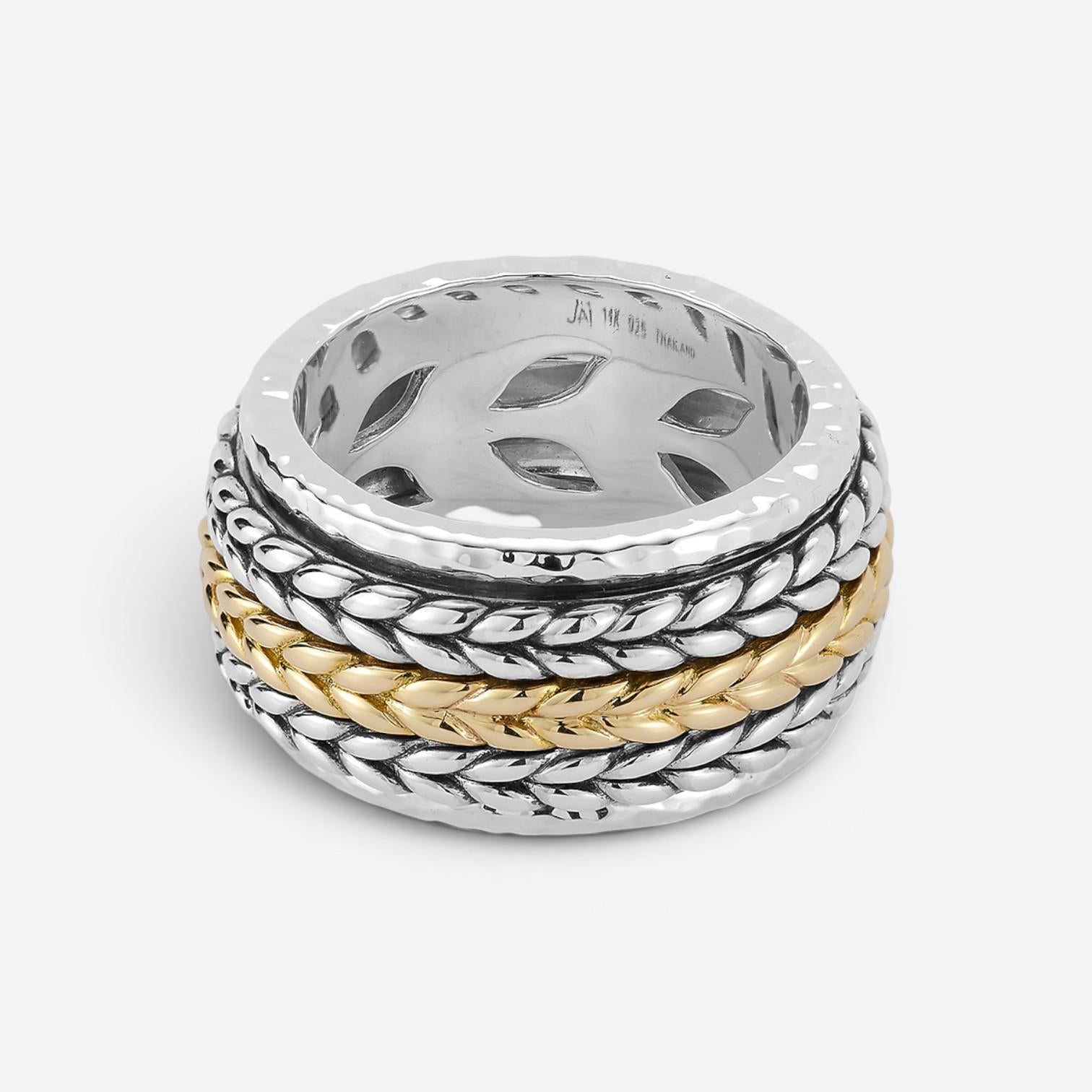 JAI Sterling Silver & 14K Yellow Gold Artisan Textured Spinner Men's Ring JJH5026MRG — view 2