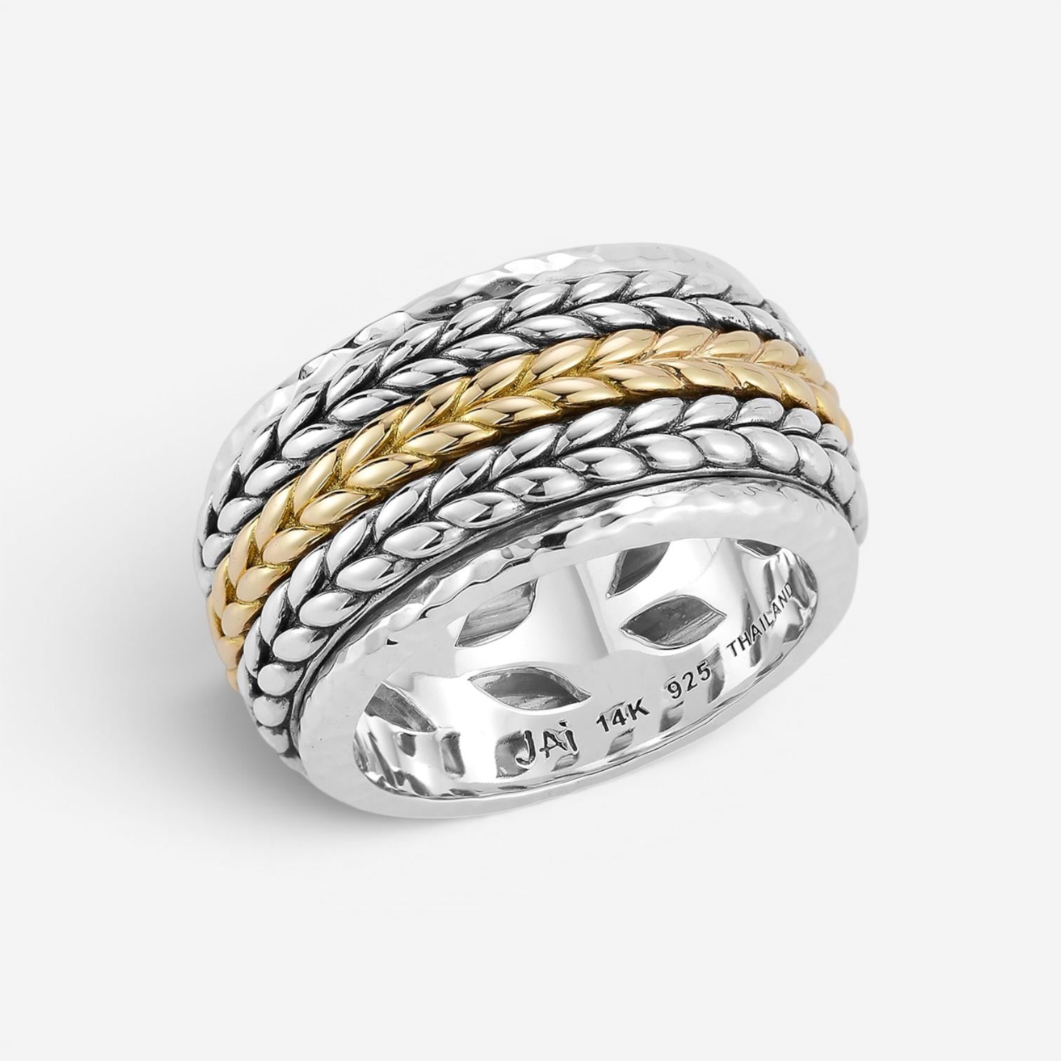JAI Sterling Silver & 14K Yellow Gold Artisan Textured Spinner Men's Ring JJH5026MRG — view 3
