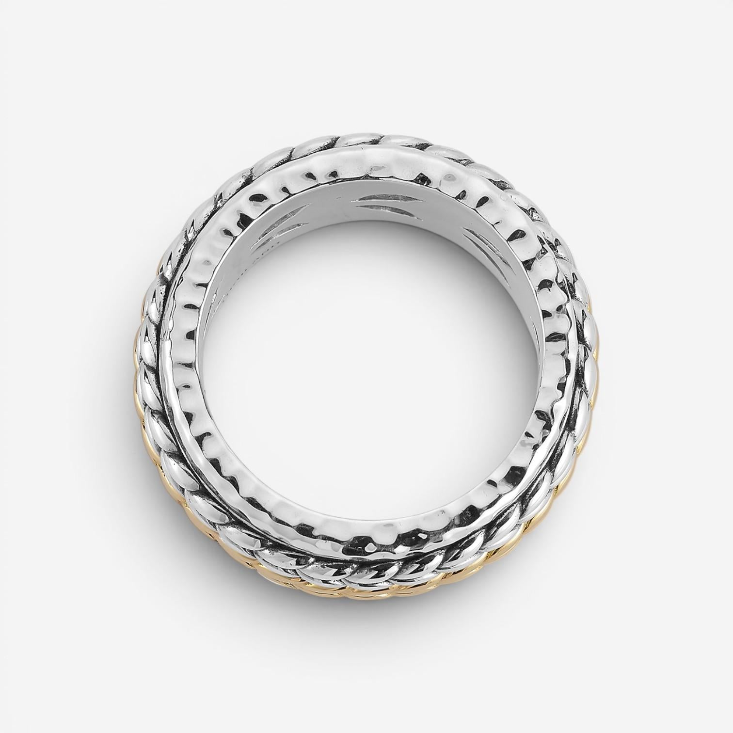 JAI Sterling Silver & 14K Yellow Gold Artisan Textured Spinner Men's Ring JJH5026MRG — view 4