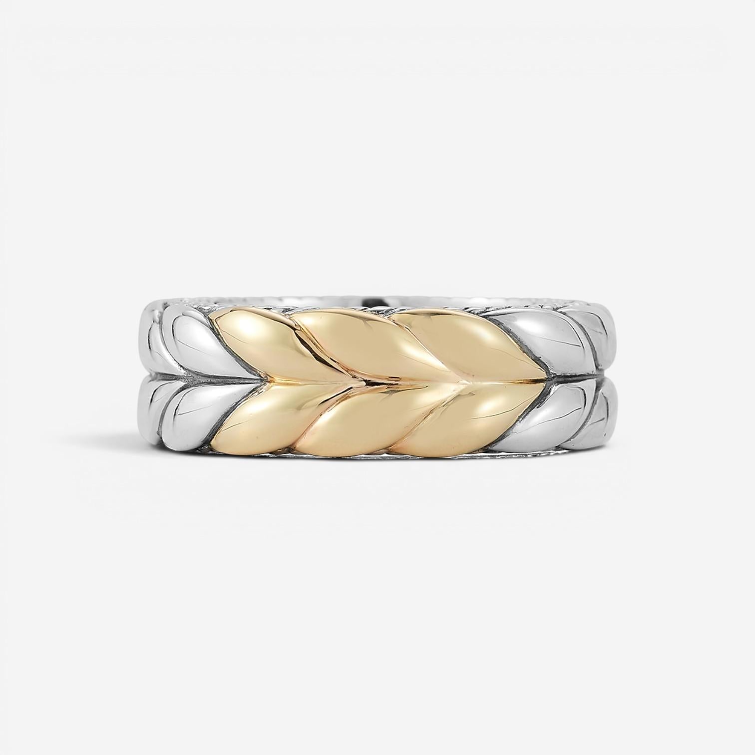 JAI Sterling Silver & 14K Yellow Gold Basketweave Men's Band Ring JJH5020MRG