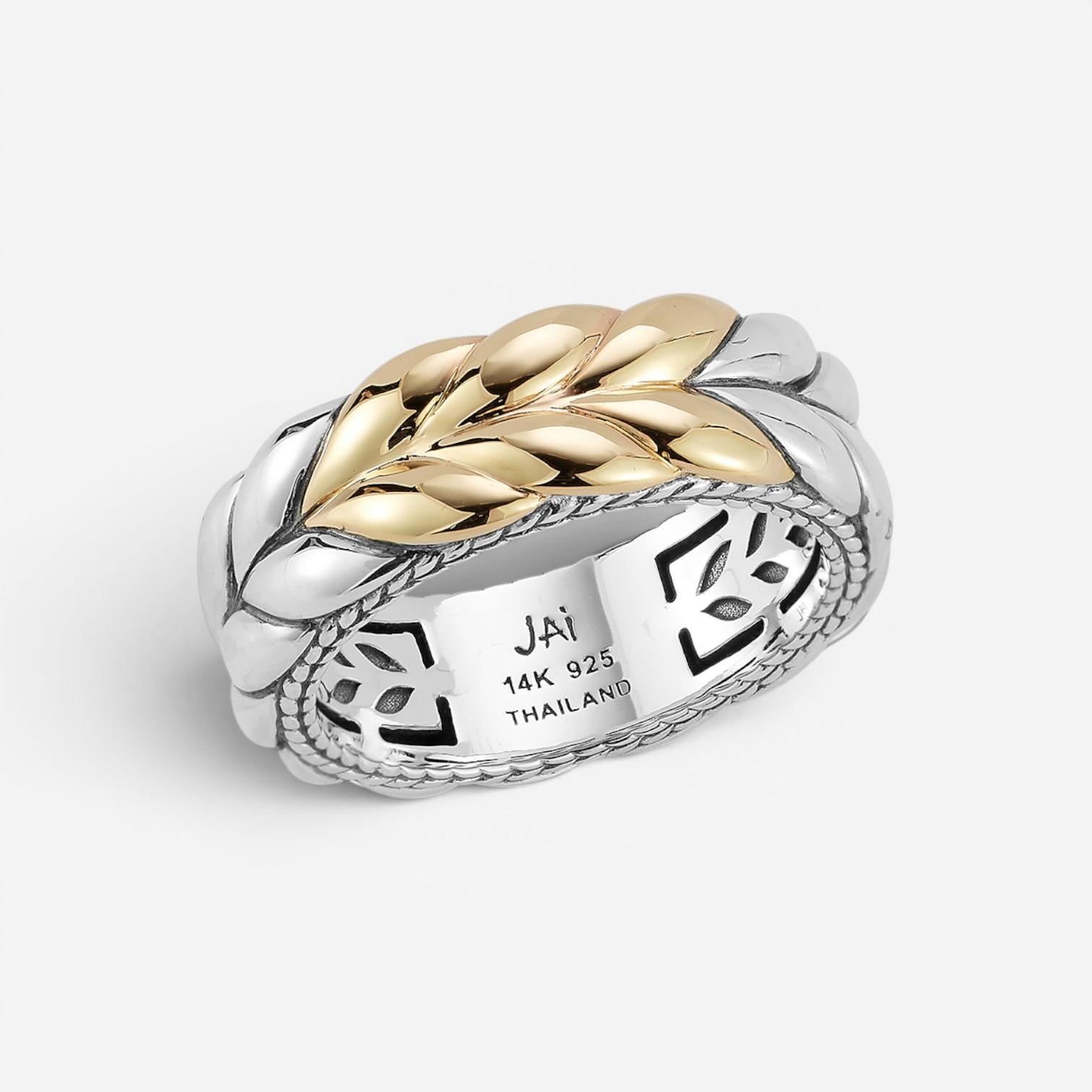 JAI Sterling Silver & 14K Yellow Gold Basketweave Men's Band Ring JJH5020MRG — view 2