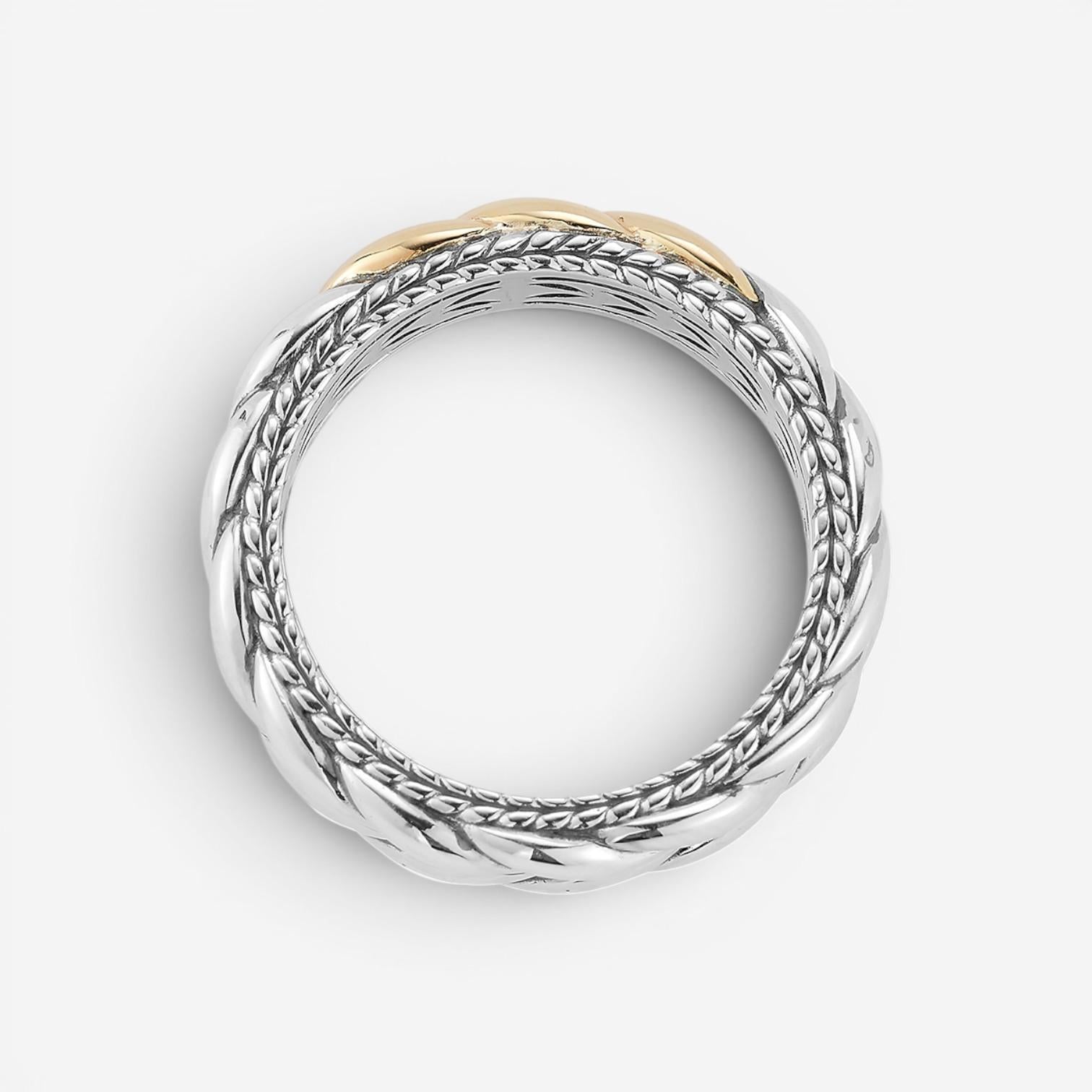 JAI Sterling Silver & 14K Yellow Gold Basketweave Men's Band Ring JJH5020MRG — view 3