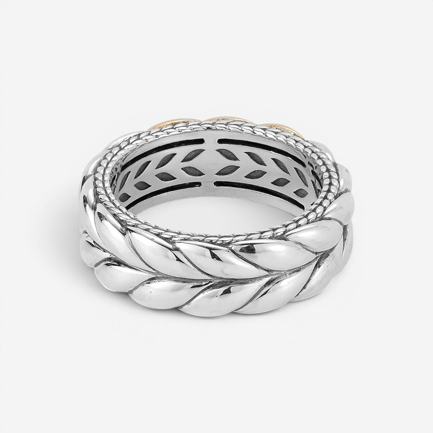 JAI Sterling Silver & 14K Yellow Gold Basketweave Men's Band Ring JJH5020MRG — view 4