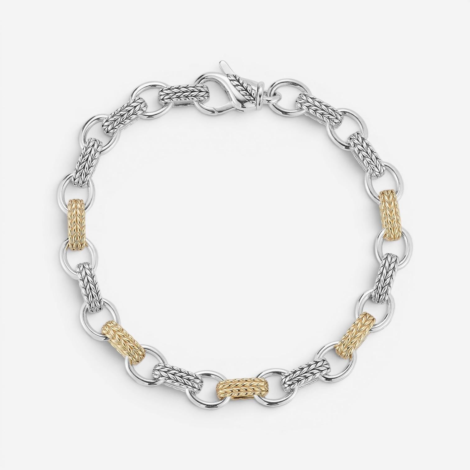 JAI Sterling Silver & 14K Yellow Gold Textured Men's Link Bracelet JJH3040MBG