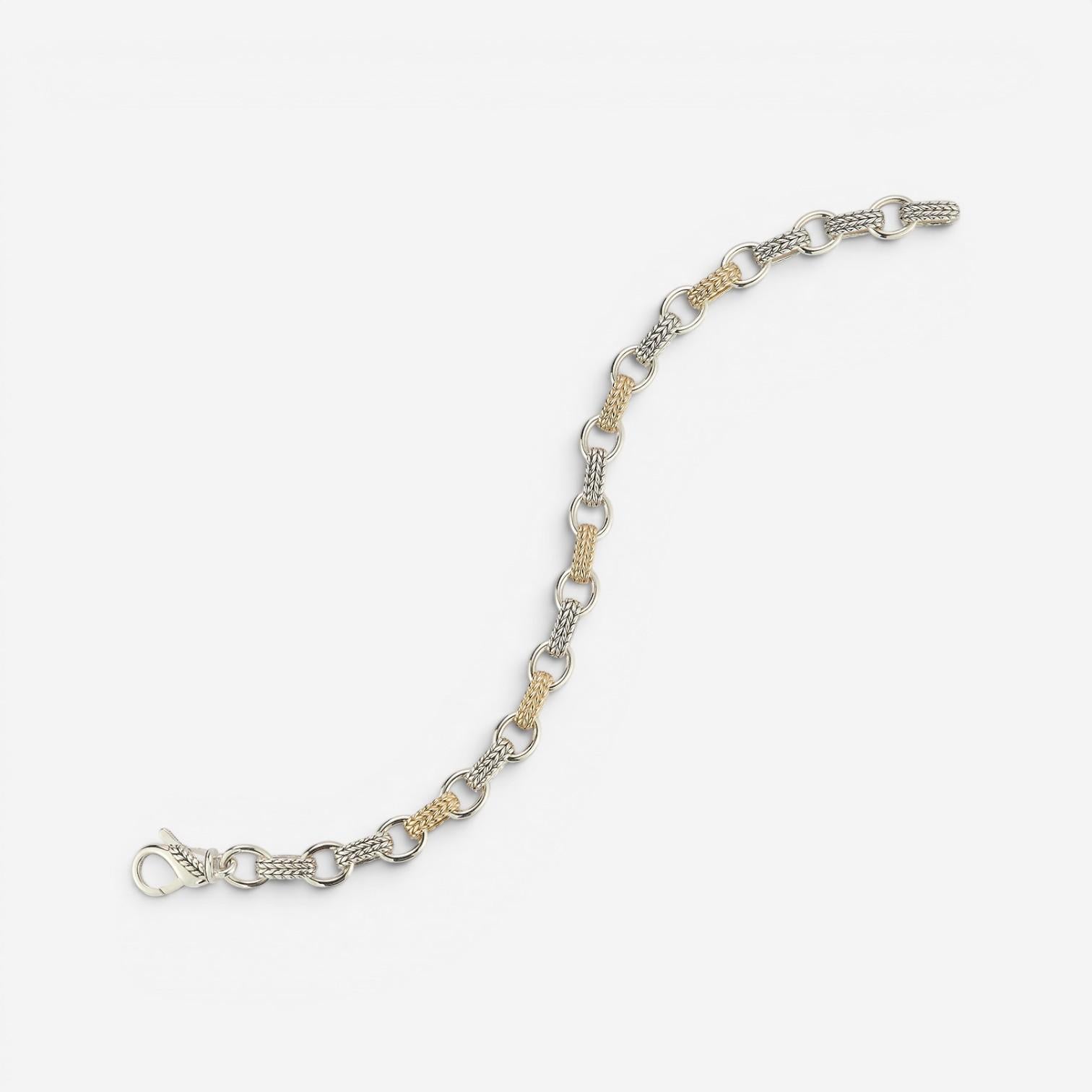 JAI Sterling Silver & 14K Yellow Gold Textured Men's Link Bracelet JJH3040MBG — view 2
