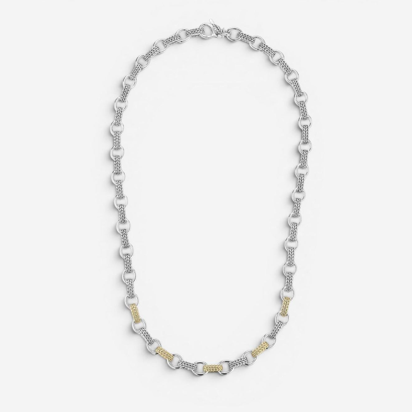JAI Sterling Silver & 14K Yellow Gold Textured Men's Link Necklace JJH3040MNG