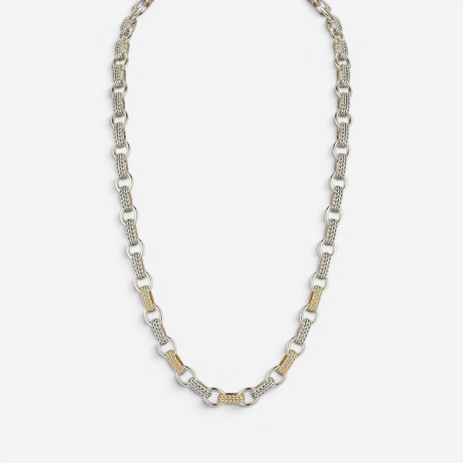 JAI Sterling Silver & 14K Yellow Gold Textured Men's Link Necklace JJH3040MNG — view 2