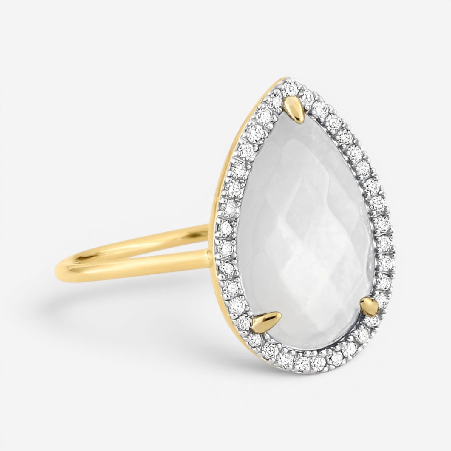 Morganne Bello Alma 18K Yellow Gold Mother of Pearl & Diamond Ring 8031YP111D — view 3