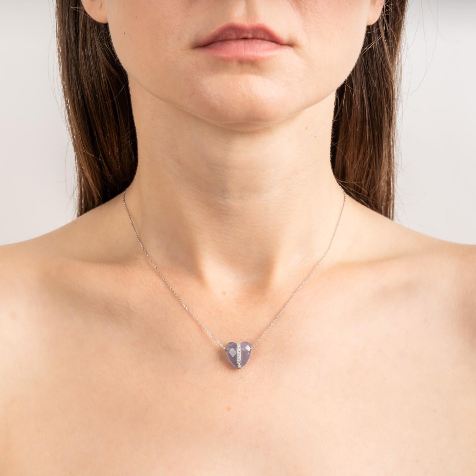 Morganne Bello Infinite Love 18K White Gold Blue Chalcedony & Diamond Heart Pendant Necklace 43WL — view 2