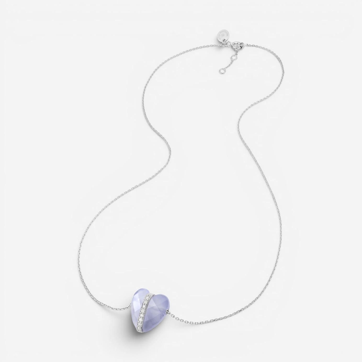 Morganne Bello Infinite Love 18K White Gold Blue Chalcedony & Diamond Heart Pendant Necklace 43WL — view 3