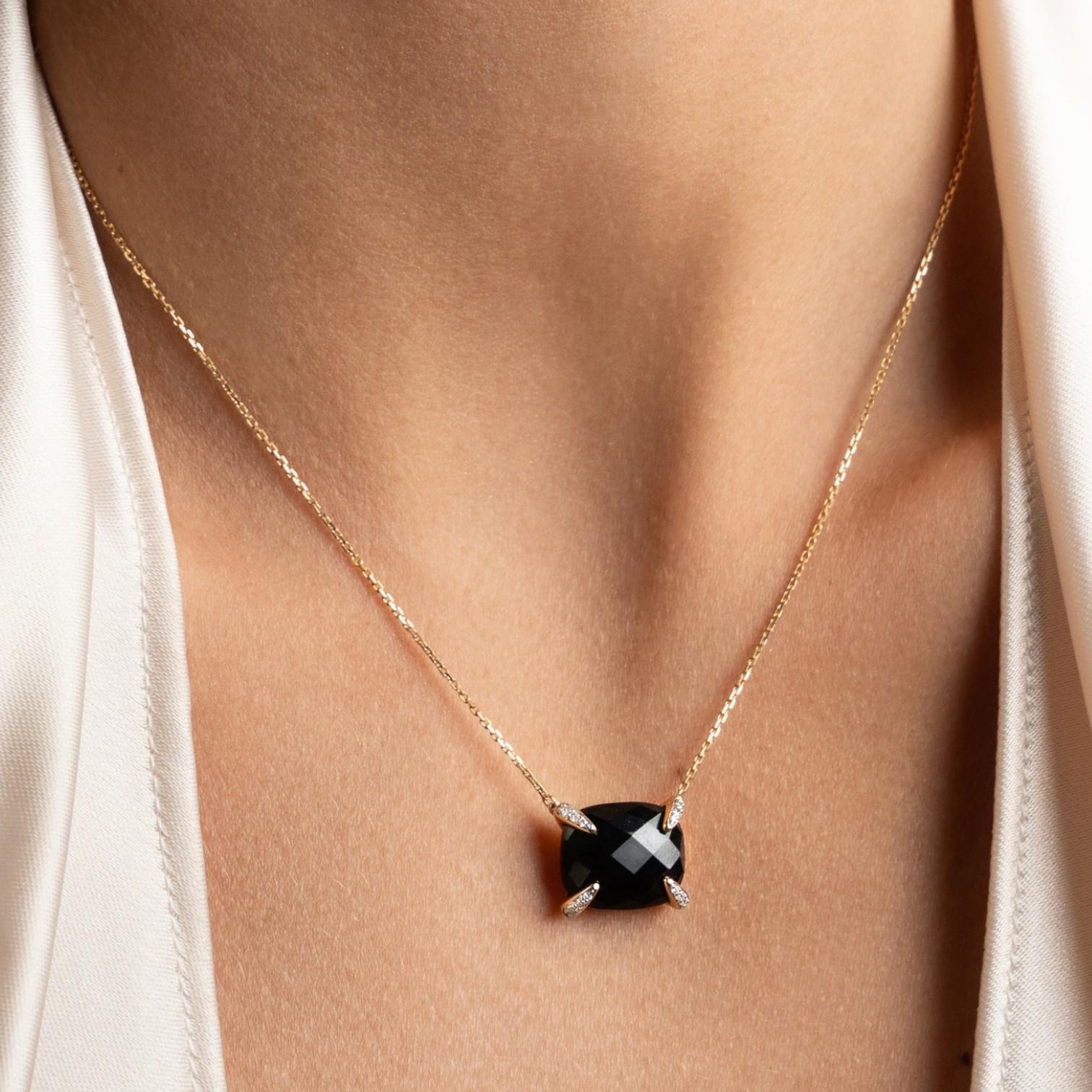 Morganne Bello Friandise 18K Yellow Gold Onyx & Diamond Pendant Necklace 1013YA1 — view 2