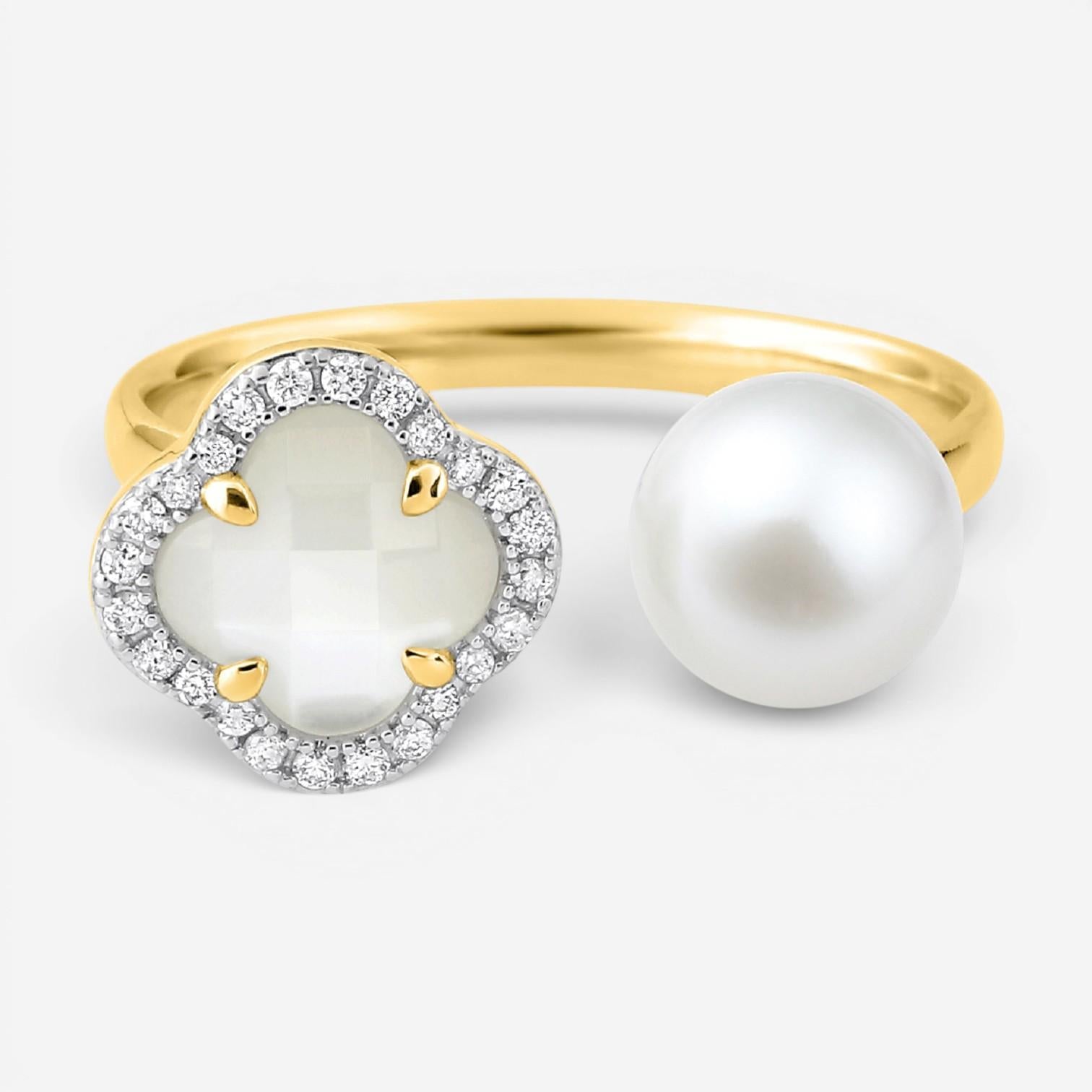 Morganne Bello Victoria Pearls 18K Yellow Gold Pearl & Diamond Ring 3061YB211D