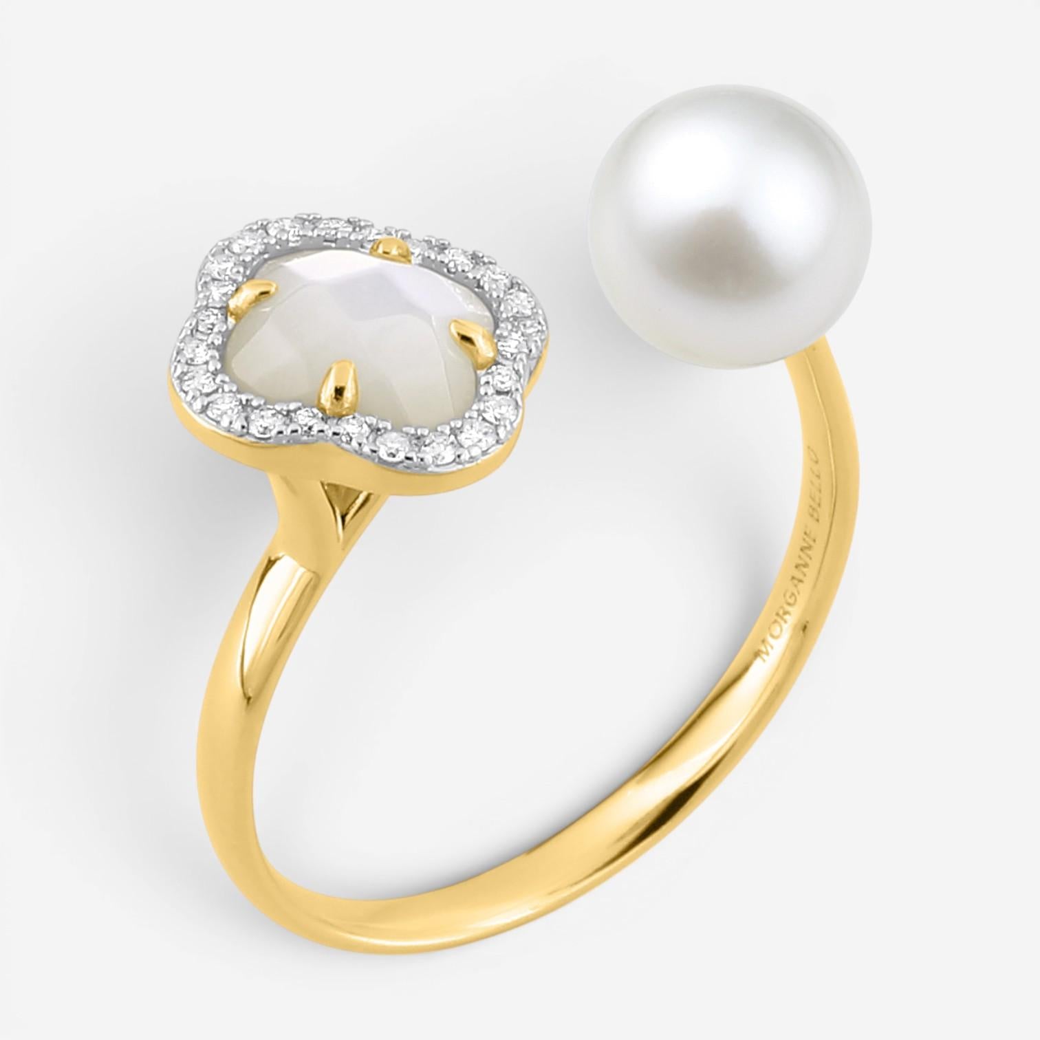 Morganne Bello Victoria Pearls 18K Yellow Gold Pearl & Diamond Ring 3061YB211D — view 3