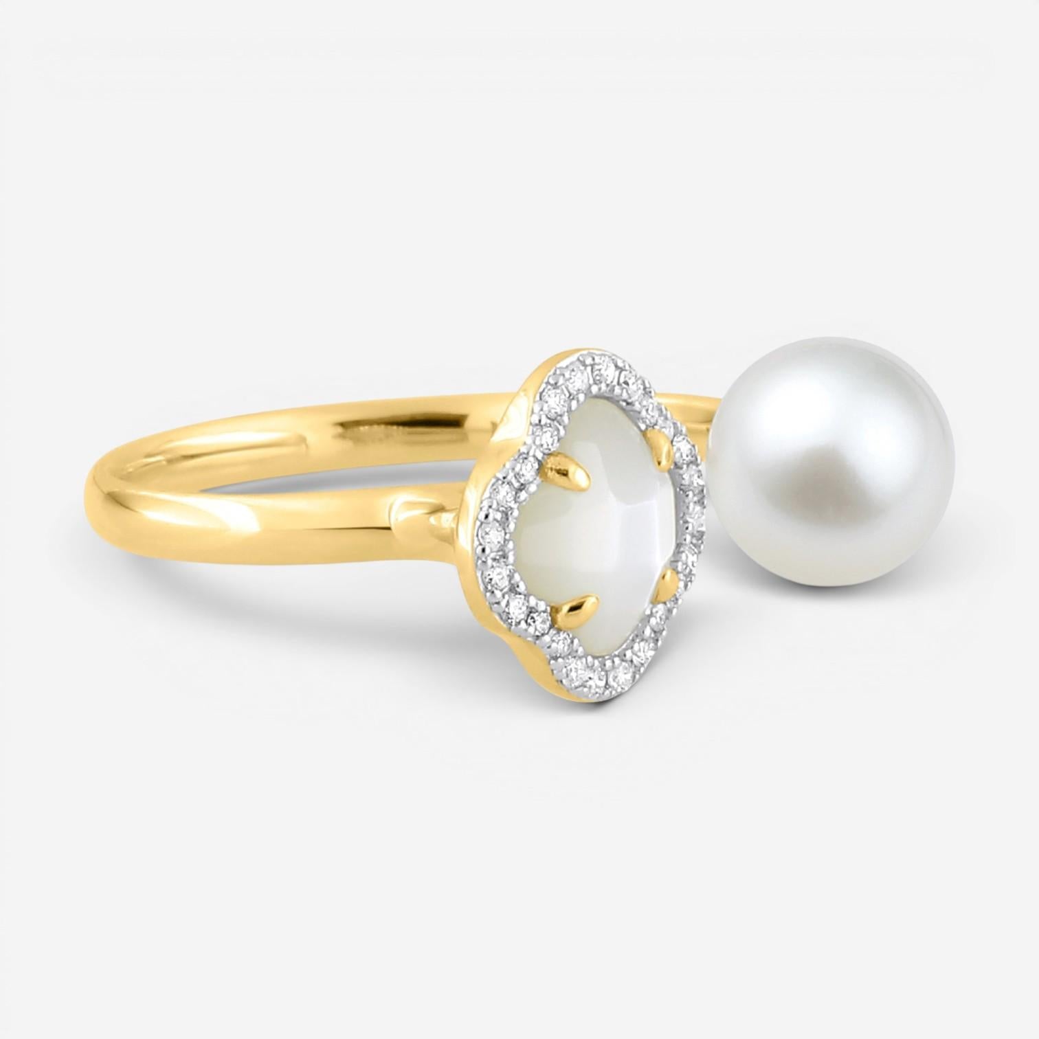 Morganne Bello Victoria Pearls 18K Yellow Gold Pearl & Diamond Ring 3061YB211D — view 4