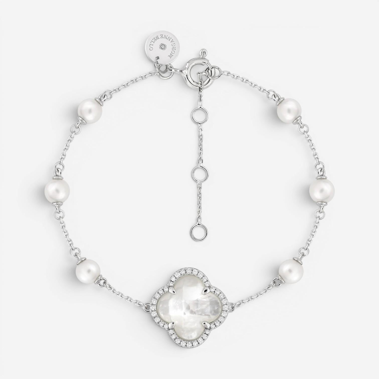 Morganne Bello Victoria Pearls 18K White Gold Pearl & Diamond Bracelet 3062WB111