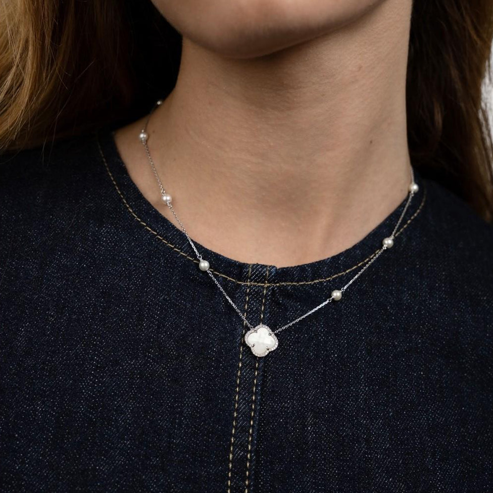 Morganne Bello Victoria Pearls 18K White Gold Pearl & Diamond Necklace 3063WB111 — view 2