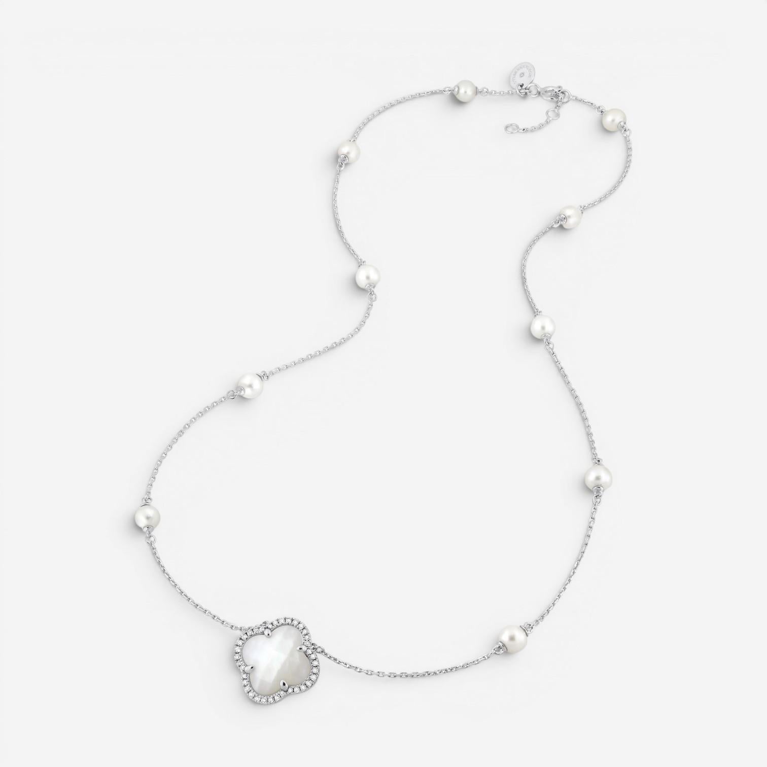 Morganne Bello Victoria Pearls 18K White Gold Pearl & Diamond Necklace 3063WB111 — view 3