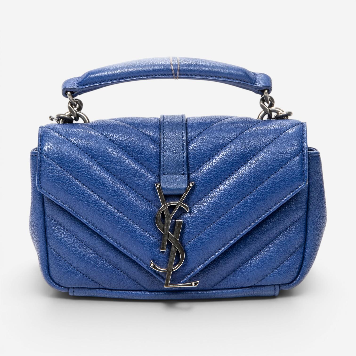Yves Saint Laurent College Blue Chevron Calfskin Leather Crossbody Bag ABC9859