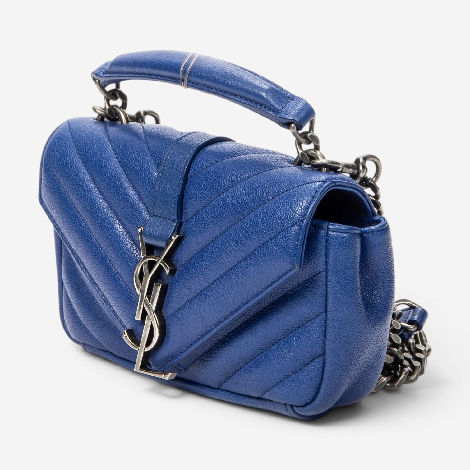 Yves Saint Laurent College Blue Chevron Calfskin Leather Crossbody Bag ABC9859 — view 2