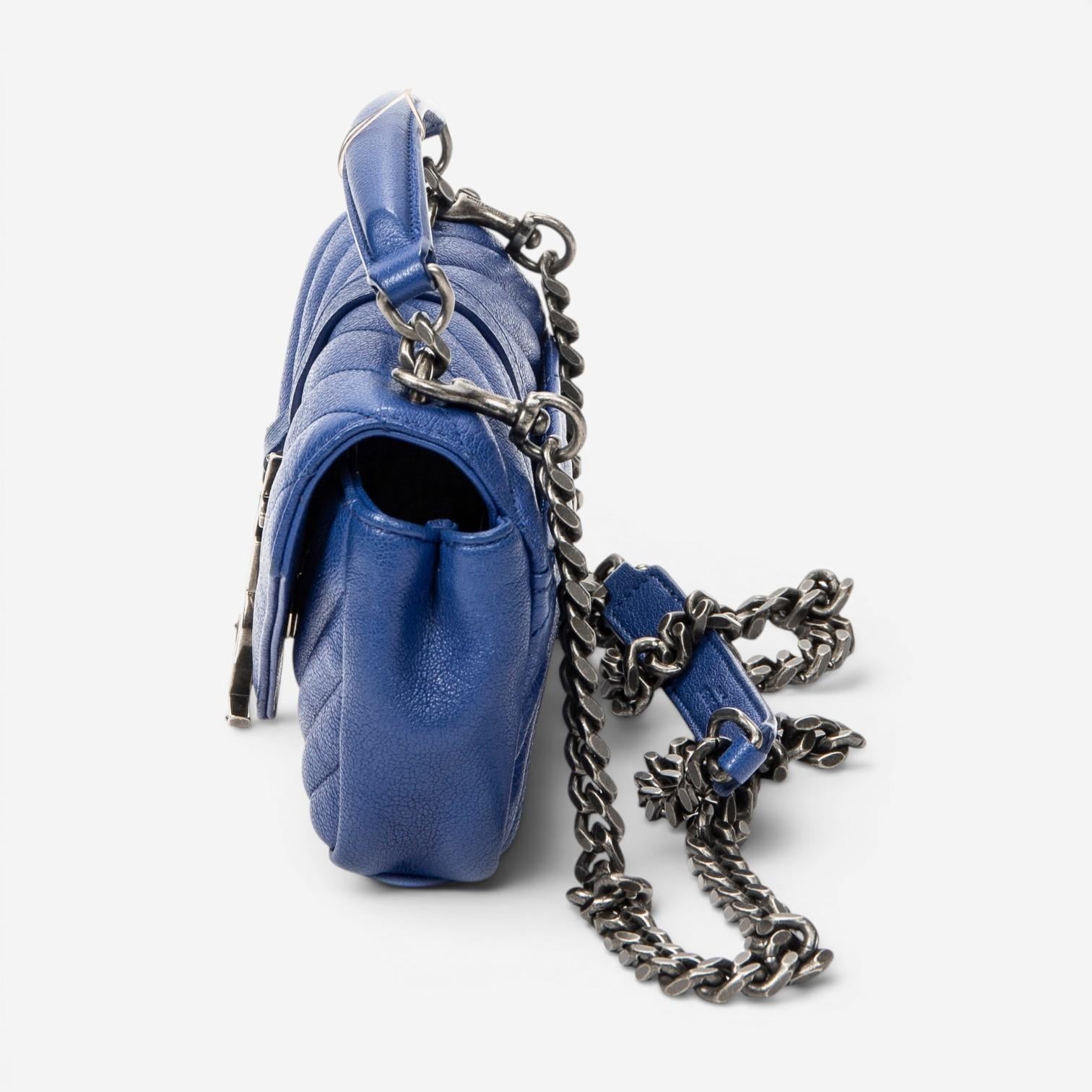 Yves Saint Laurent College Blue Chevron Calfskin Leather Crossbody Bag ABC9859 — view 3